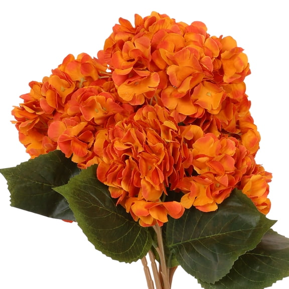 Unique Bargains 6 Pcs Hydrangea Silk Flowers Bouquets Fake Floral with Stems Orange