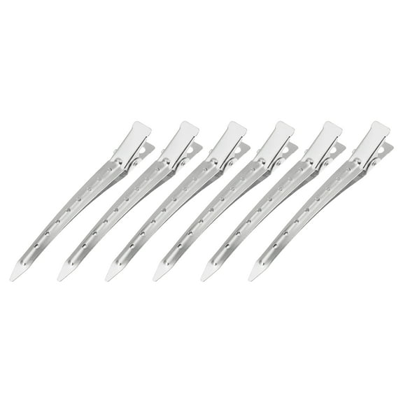 Unique Bargains 6 Pcs Metal Durk Bill Hair Clip 3.54"x0.59" Non-Slip for Hair Styling Silver Tone