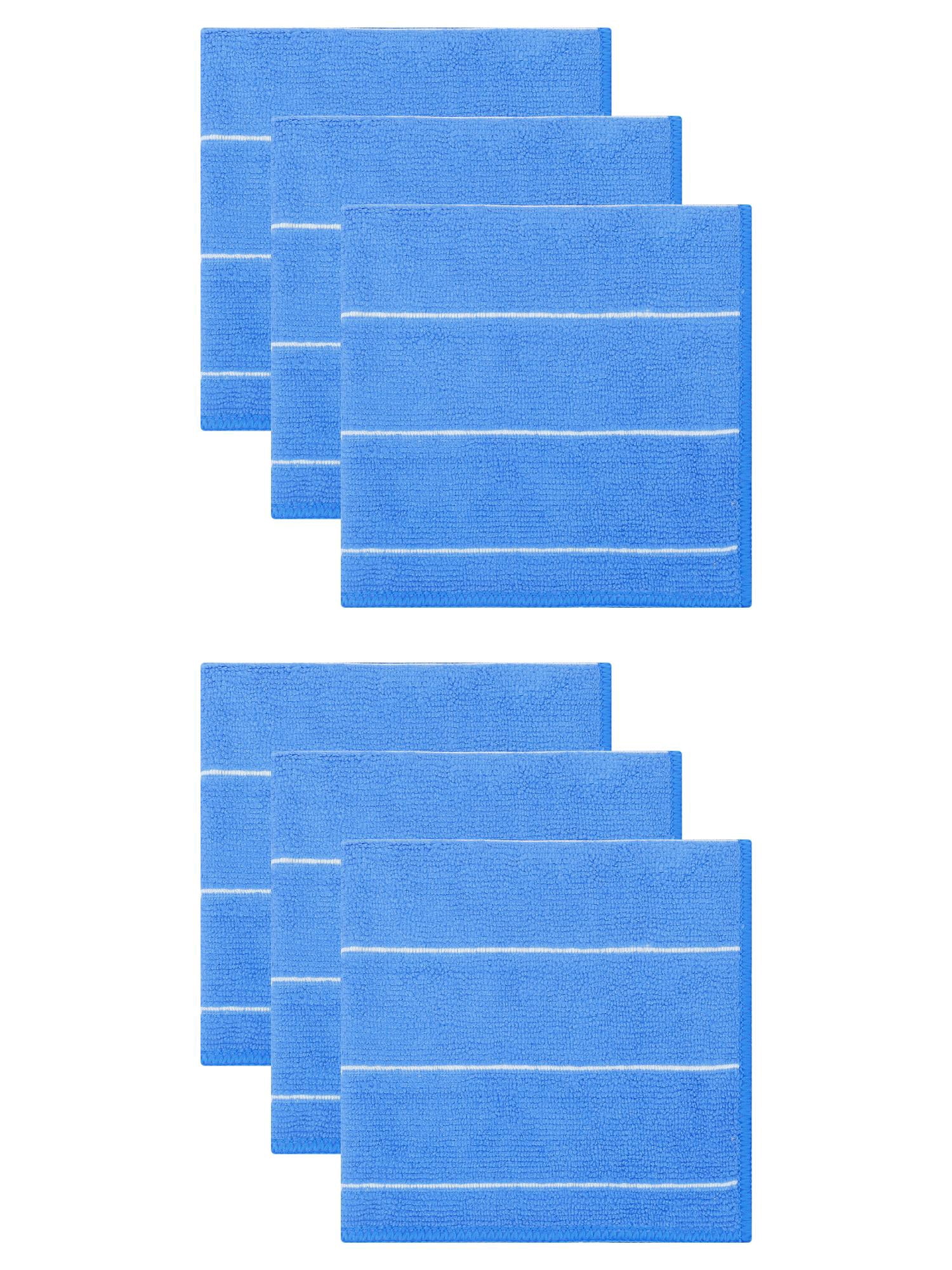 Unique Bargains 6 Pcs Microfiber Absorbent Striped Cleaning Cloths Blue 12" x 12"