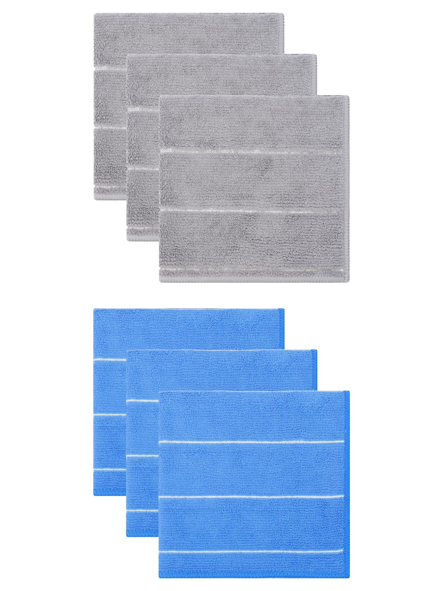 Unique Bargains 6 Pcs Microfiber Absorbent Striped Cleaning Cloths Blue/Grey 12" x 12"