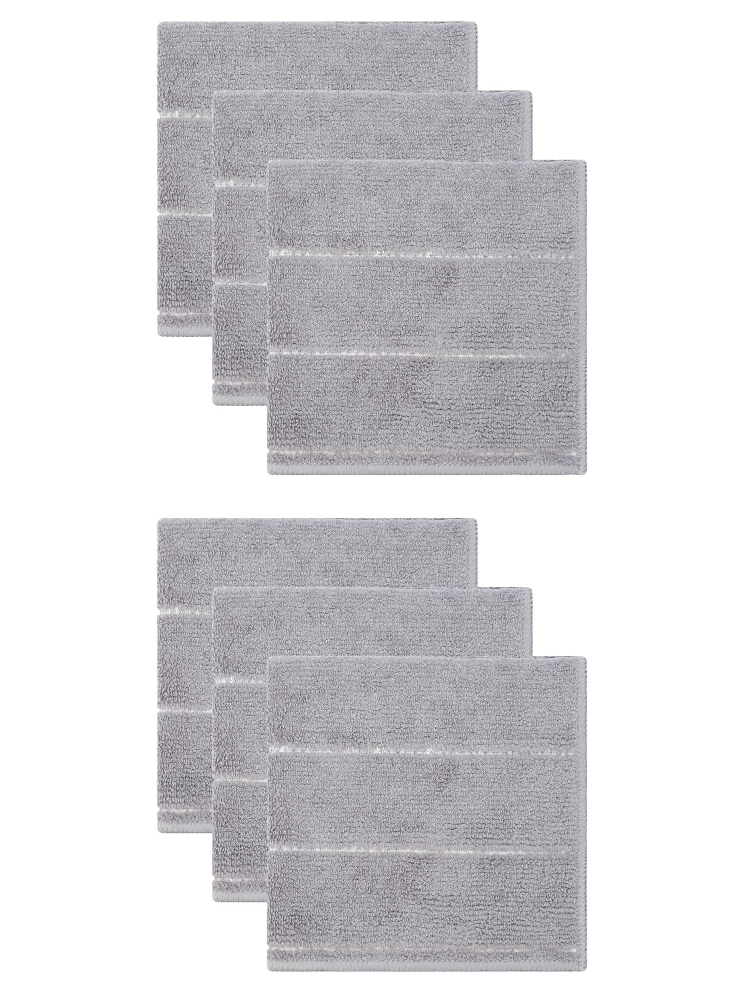 Unique Bargains 6 Pcs Microfiber Absorbent Striped Cleaning Cloths Grey 12" x 12"