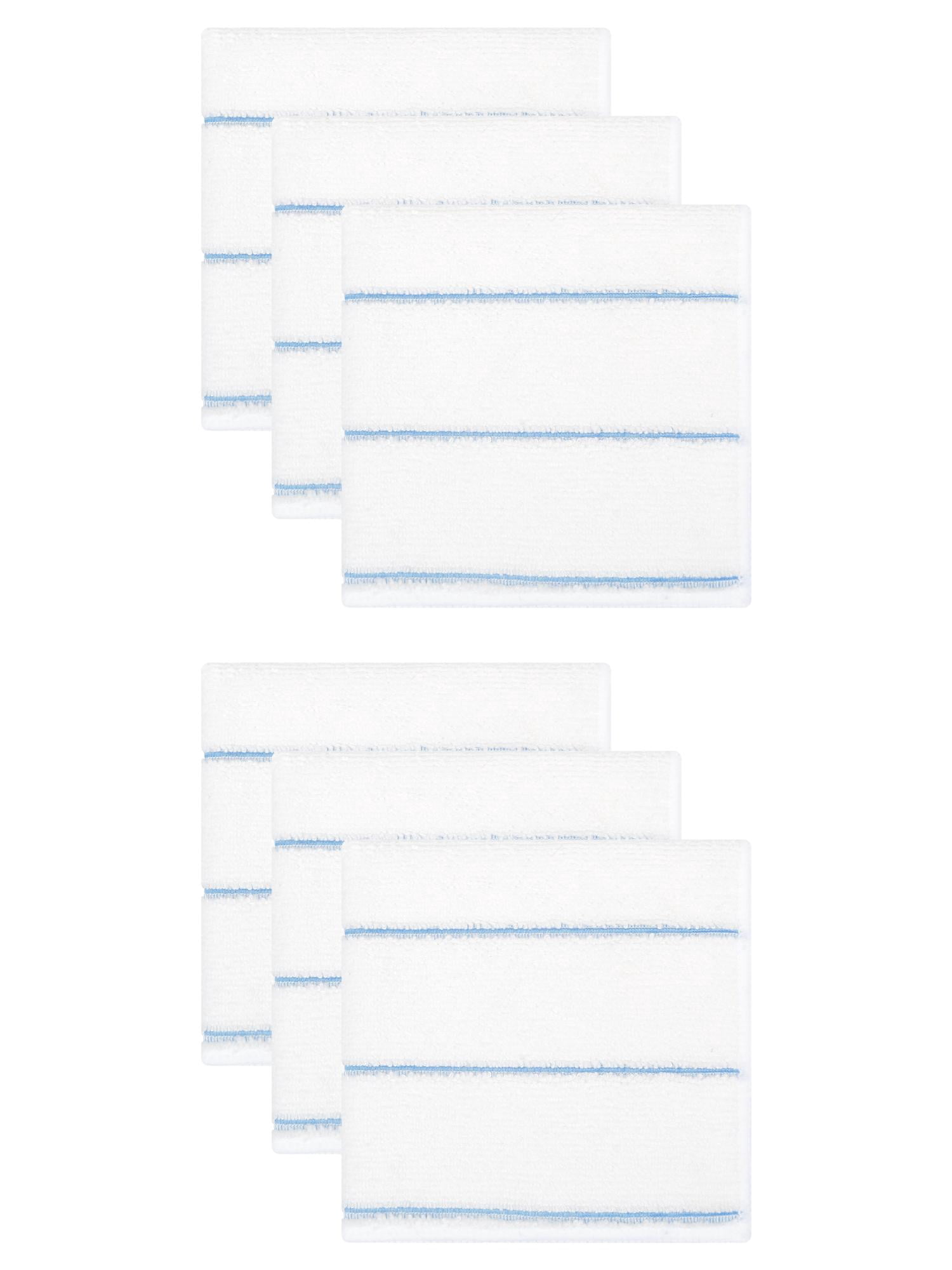 Unique Bargains 6 Pcs Microfiber Absorbent Striped Cleaning Cloths White Blue 12" x 12"
