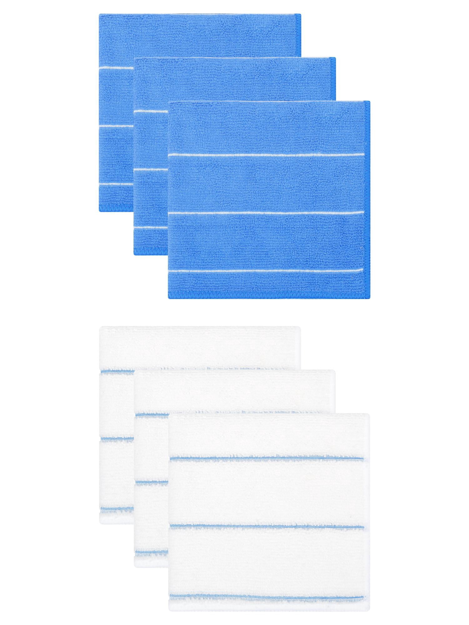 Unique Bargains 6 Pcs Microfiber Absorbent Striped Cleaning Cloths White/Blue 12" x 12"