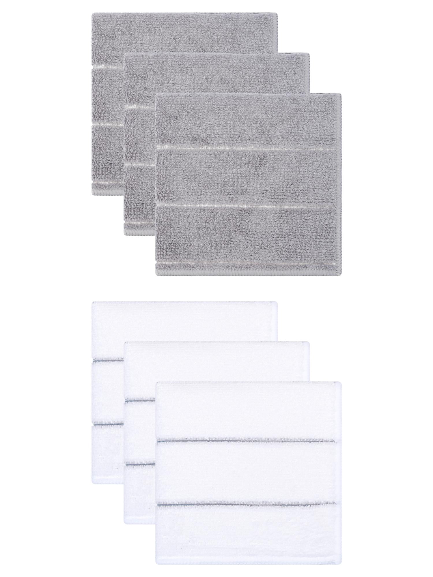 Unique Bargains 6 Pcs Microfiber Absorbent Striped Cleaning Cloths White/Grey 12" x 12"