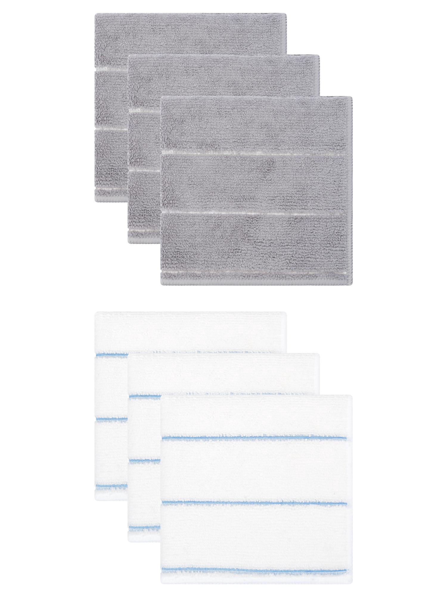 Unique Bargains 6 Pcs Microfiber Absorbent Striped Cleaning Cloths White /Grey 12" x 12"