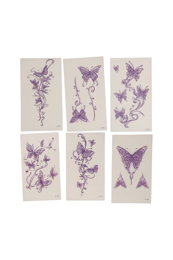 Christmas 6 Pcs Realistic Fake Tattoos Butterfly Temporary Tatto for Adult Purple