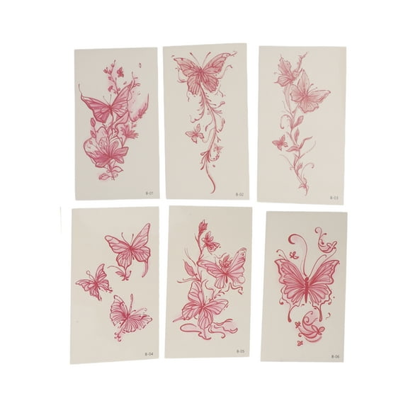Unique Bargains Christmas 6 Pcs Realistic Fake Tattoos Butterfly Temporary Tatto for Adult Rose Red