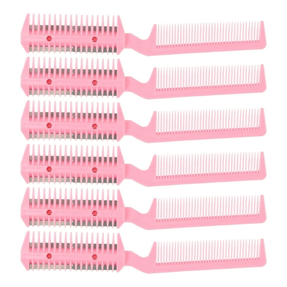 Unique Bargains 6 Pcs Split Ends Dual Edge Razor Comb Hair Trimmer Hair Thinning Comb Pink