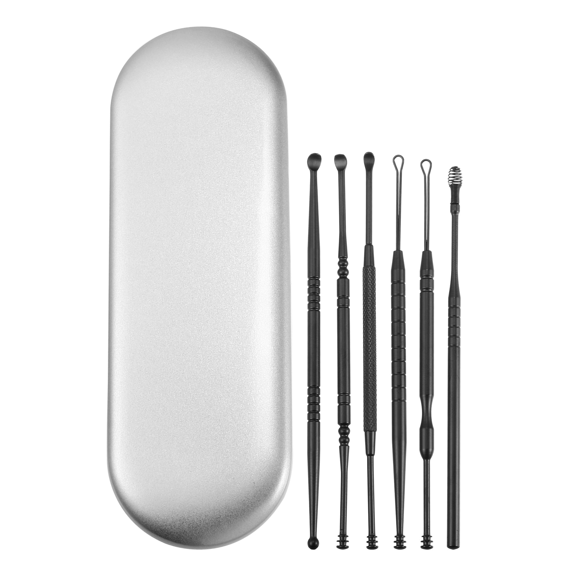 Unique Bargains 6 Pcs Stainless Steel Ear Cleansing Tool Set with Storage Case Black