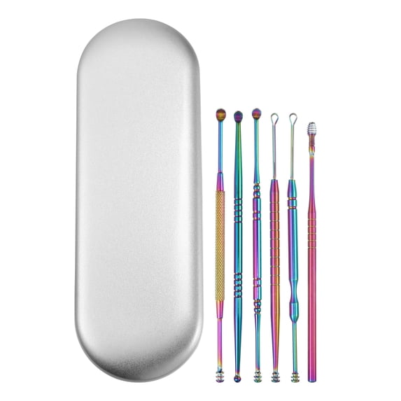 Unique Bargains 6 Pcs Stainless Steel Ear Cleansing Tool Set with Storage Case Multicolor