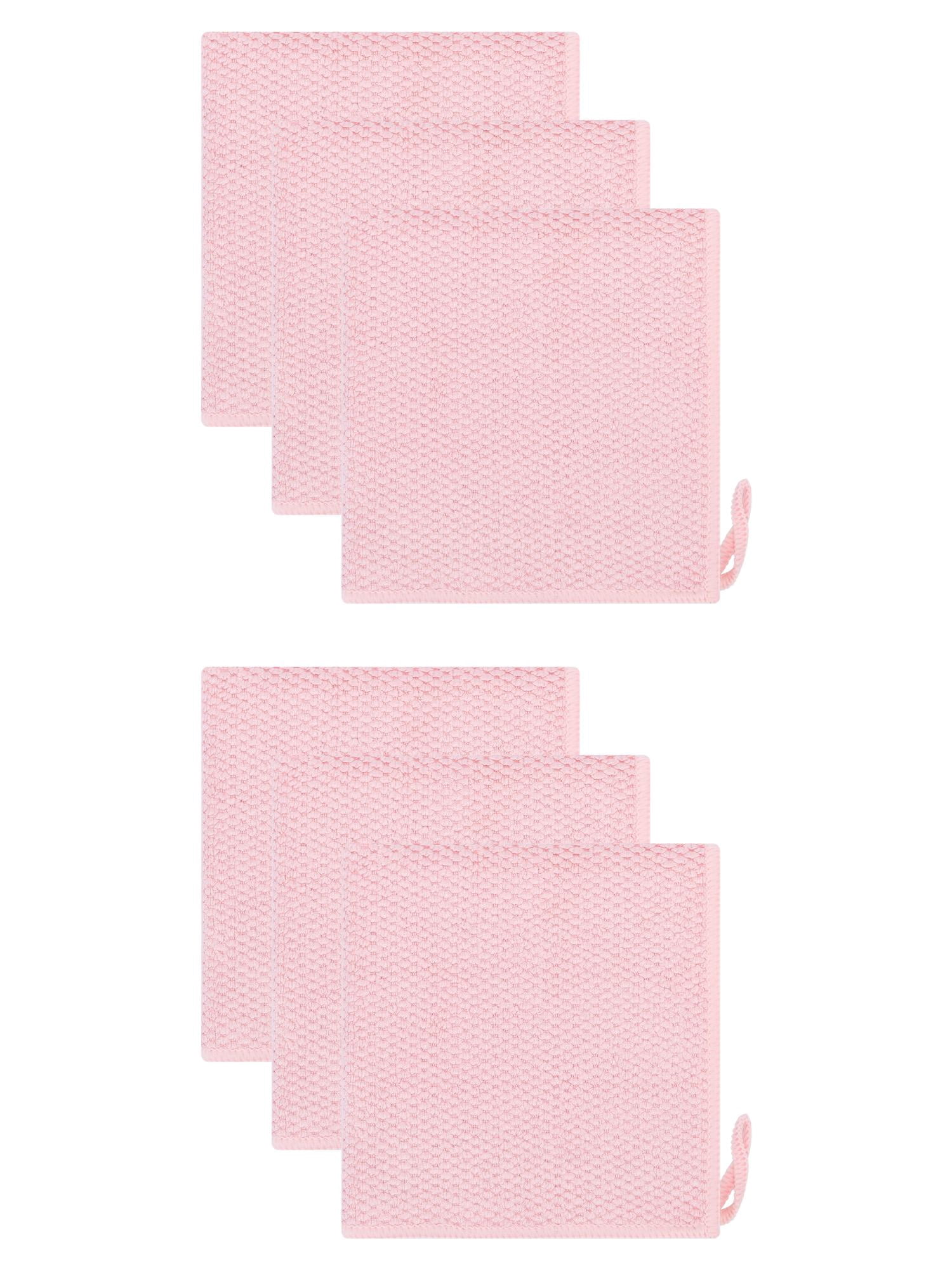Unique Bargains 6 Pcs Waffle Weave Microfiber Cleaning Cloth Rag Pink 12" x 12"