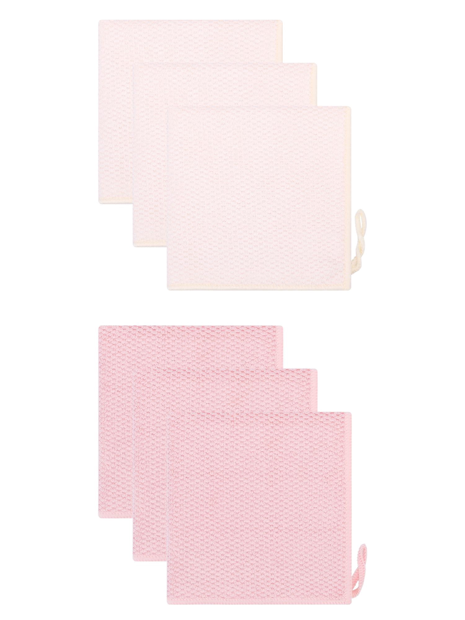 Unique Bargains 6 Pcs Waffle Weave Microfiber Cleaning Cloth Rag Pink/Beige 12" x 12"