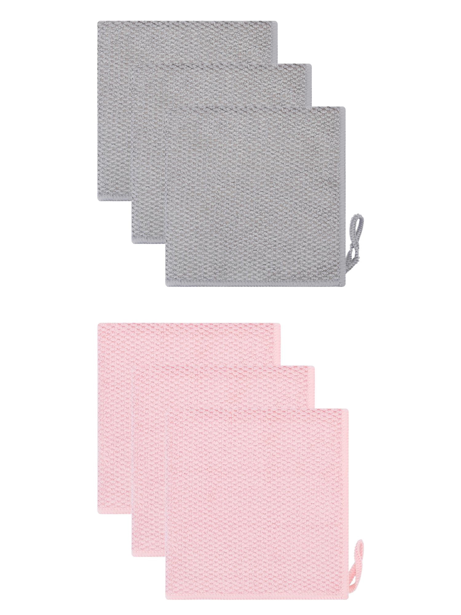 Unique Bargains 6 Pcs Waffle Weave Microfiber Cleaning Cloth Rag Pink/Grey 12" x 12"