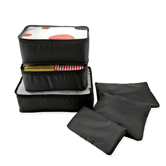 Unique Bargains 6 Pcs Zipper Design Packing Cube Set for Luggage Black