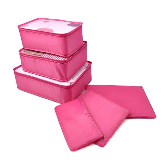 Unique Bargains 6 Pcs Zipper Design Packing Cube Set for Luggage Rose Red