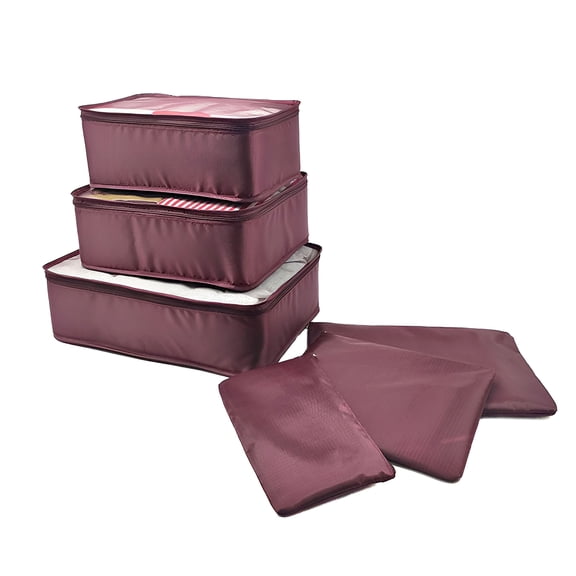 Unique Bargains 6 Pcs Zipper Design Packing Cube Set for Luggage Wine Red