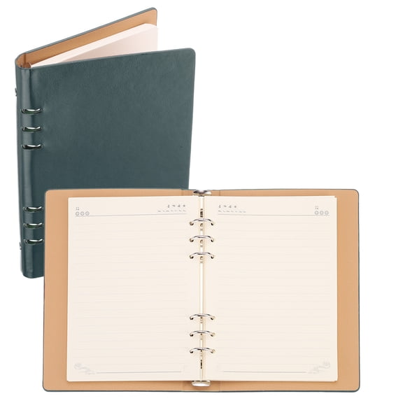Unique Bargains 6 Ring Binder Leather Notebook Personal Planner with Paper Green