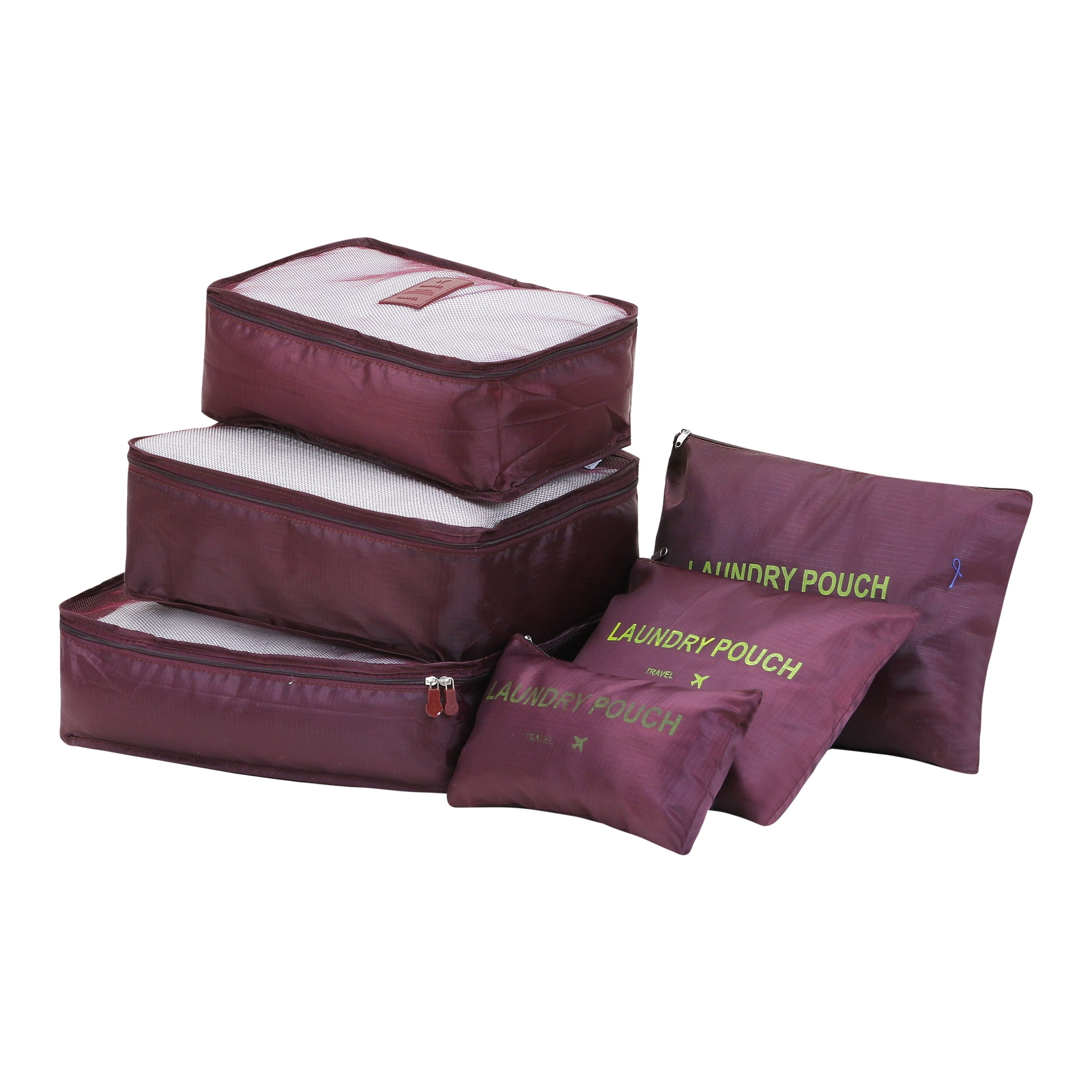 Unique Bargains 6 Set Travel Bag for Storage Closet Organizers Travel Accessories Burgundy