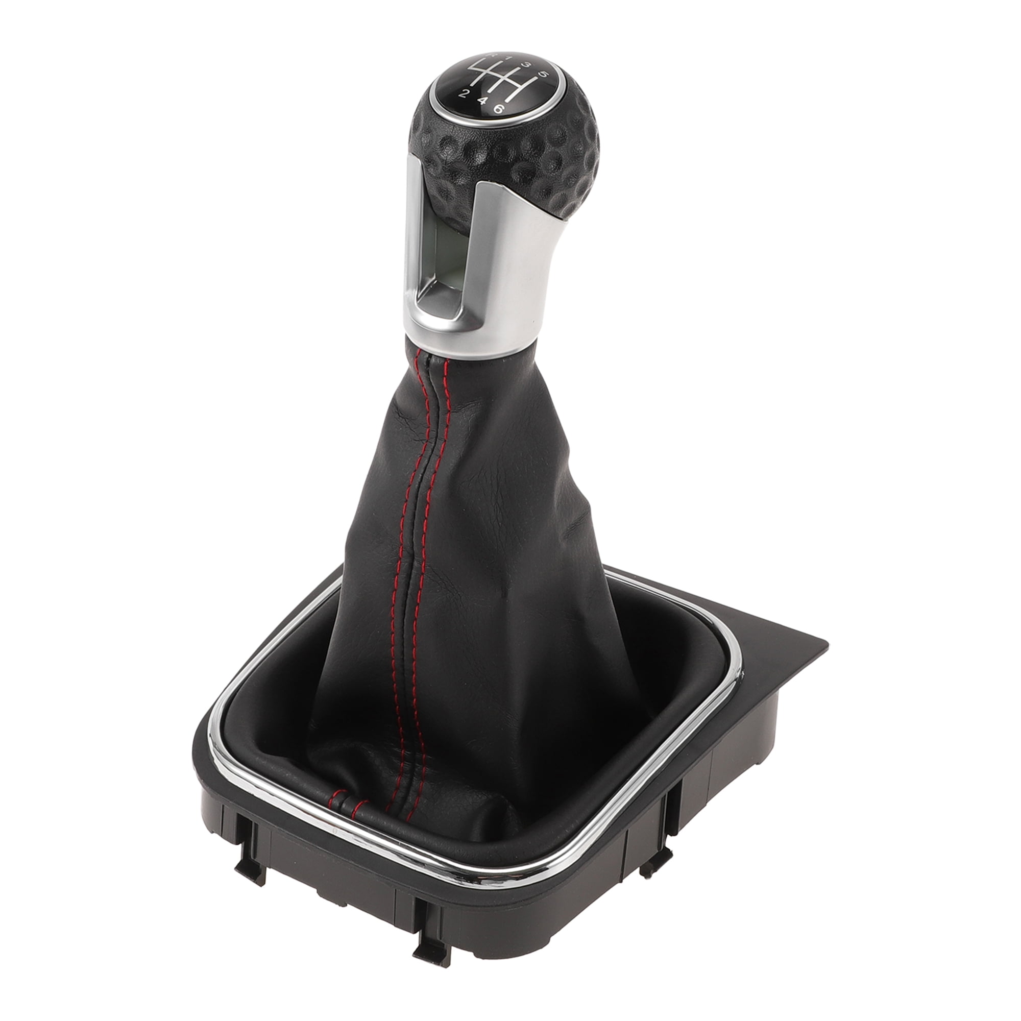 Unique Bargains 6 Speed Manual Gear Shift Knob with Cover for VW Golf 5 MK5 GTI GTD R32 2004-2009 Plastic Faux Leather Gearbox Stick Shifter Lever Knob Black Red