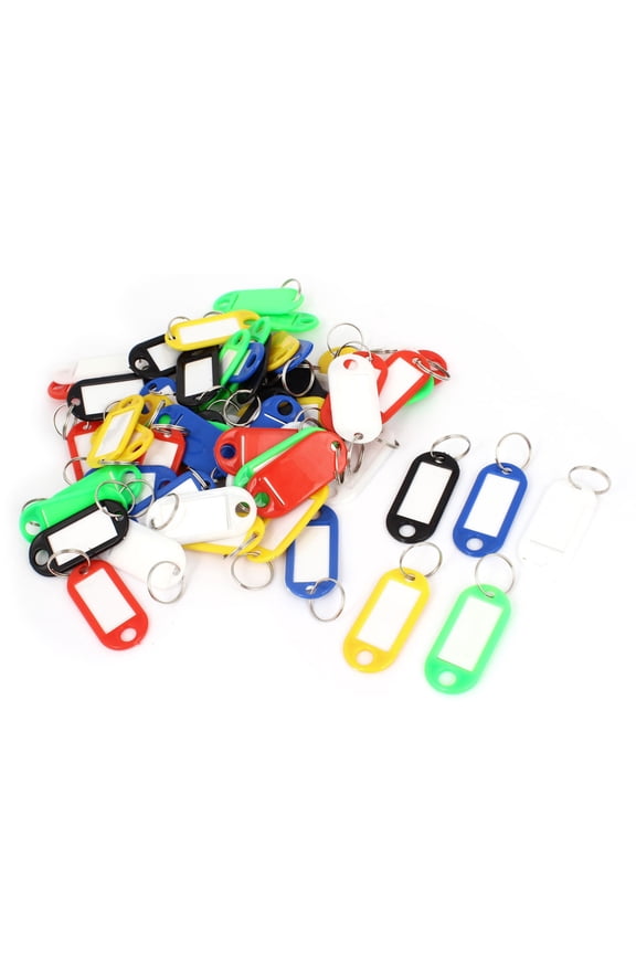 60 Pcs Assorted Color Plastic Key Fobs Luggage ID Label Tag Keyring Keychain