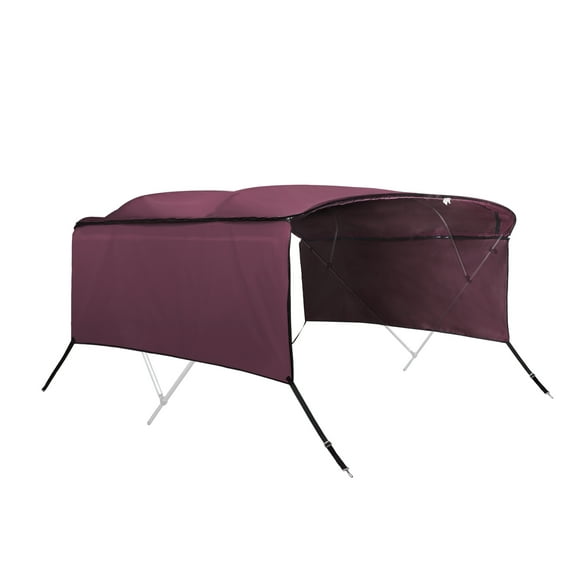 Unique Bargains 600D 4 Bow 8'L x 91"-96"W Bimini Top Canvas Cover Set with Detachable Side Blocks Storage Boot Wine Red