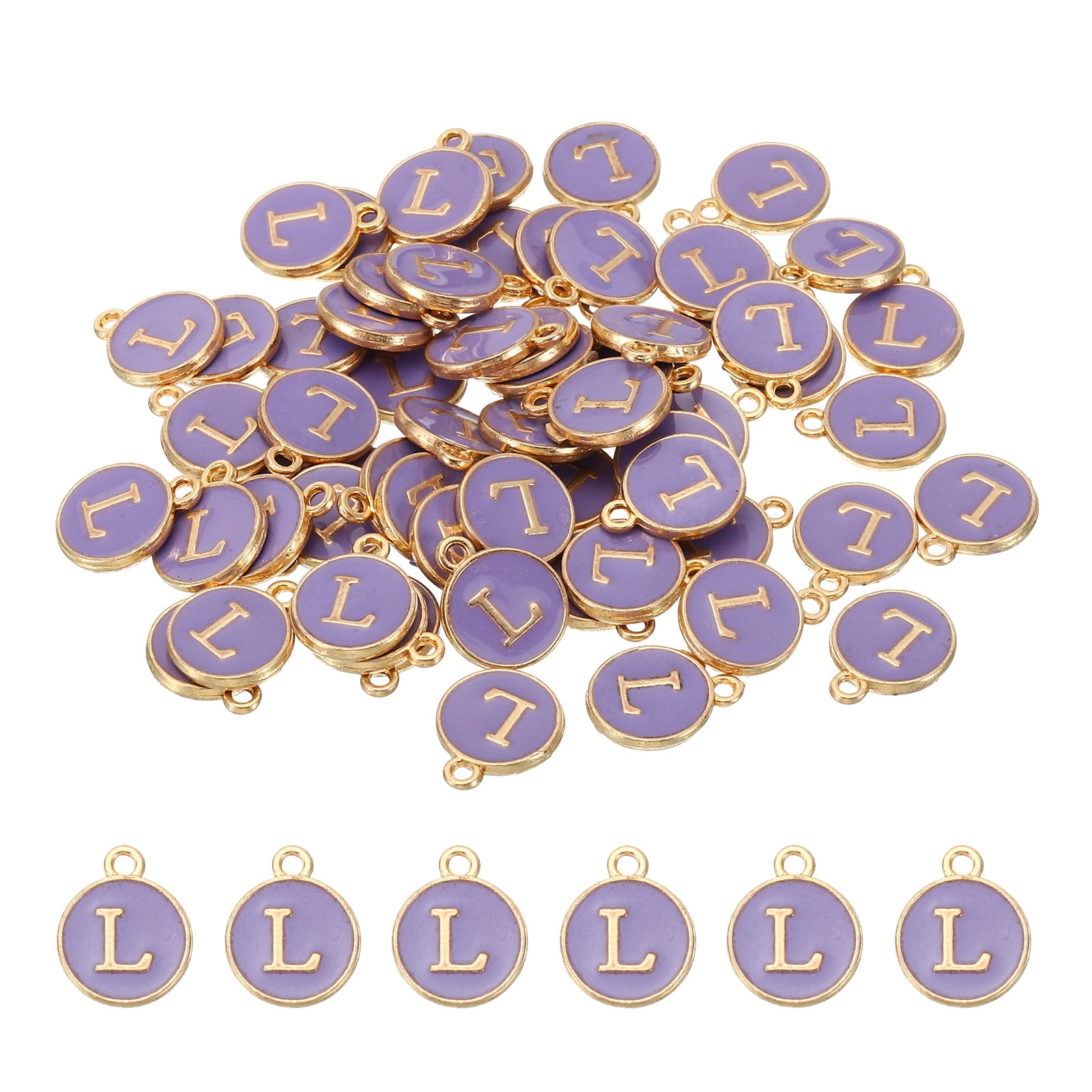 Unique Bargains 60Pcs Double Sided Alphabet Initial Charm Pendants for Jewelry Making "L"