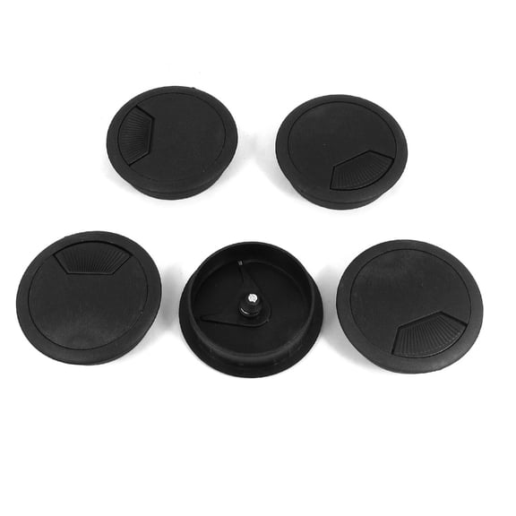 Unique Bargains 60mm Plastic Computer Desk Cable Grommet Hole Cover Black 5pcs