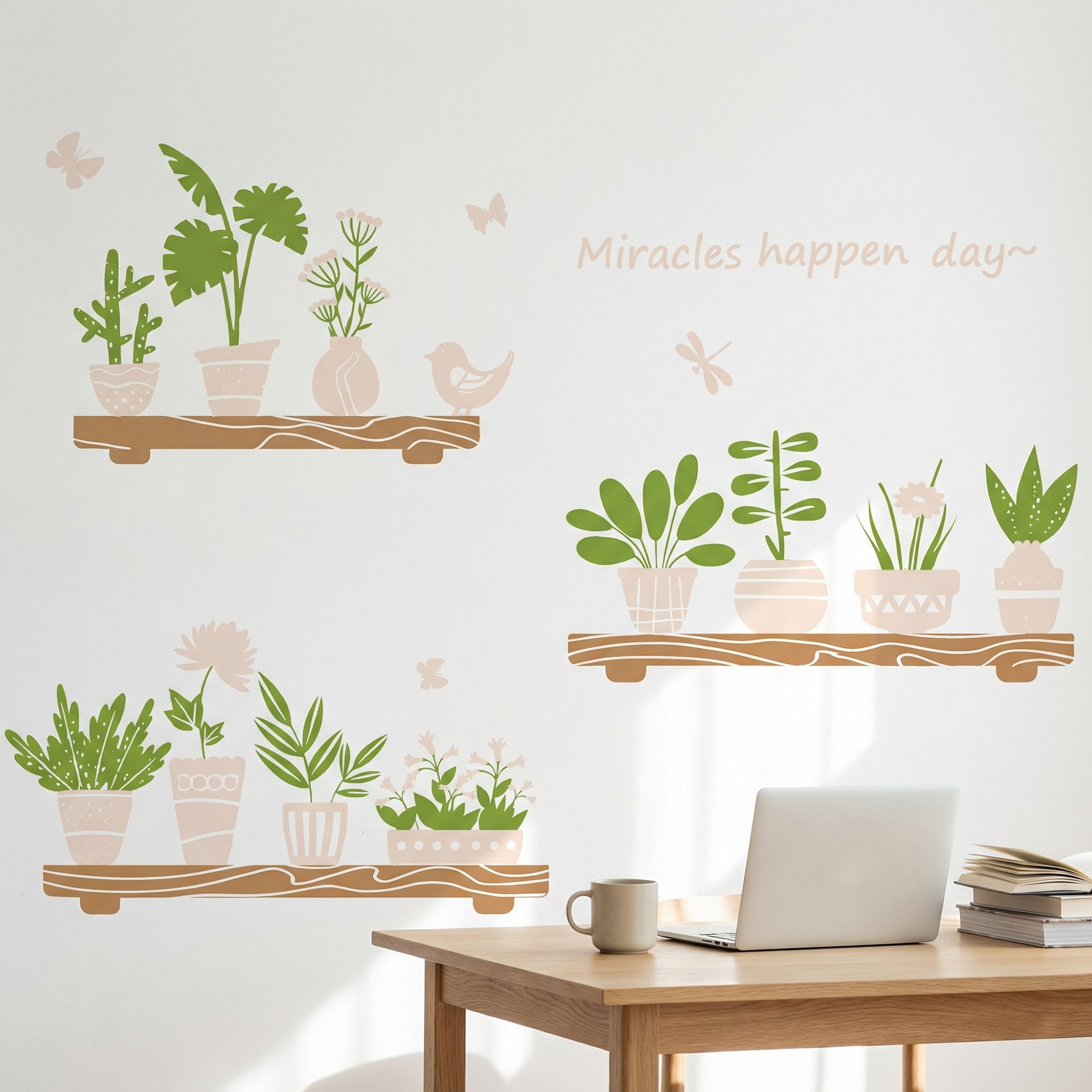 Unique Bargains 64 PCS Self-Adhesive Window Sticker Plant Pattern Green 23.6 x 17.7 Inch