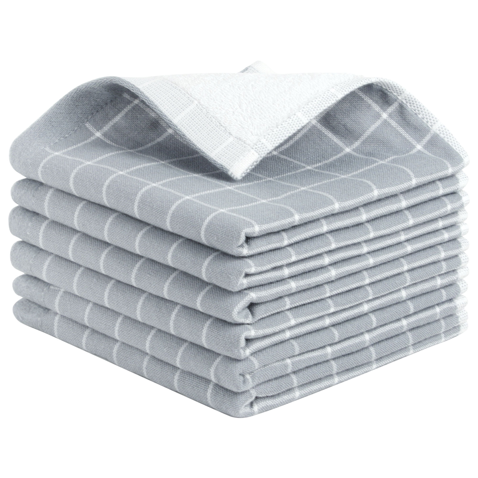 Unique Bargains 6Pcs 100 Cotton Absorbent Square Plaid Kitchen Towels