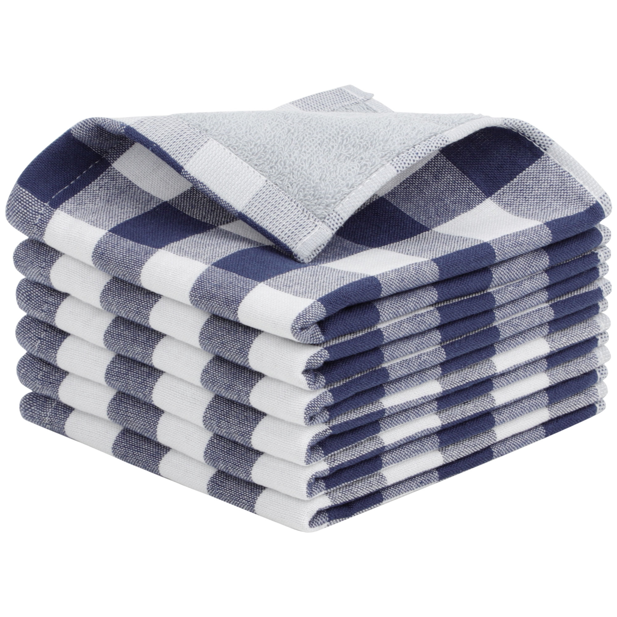 Unique Bargains 6Pcs 100% Cotton Buffalo Pattern Absorbent Dish Cloths Blue 13" x 13"