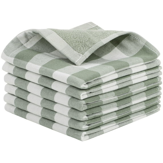 Unique Bargains 6Pcs 100% Cotton Buffalo Pattern Absorbent Dish Cloths Green
