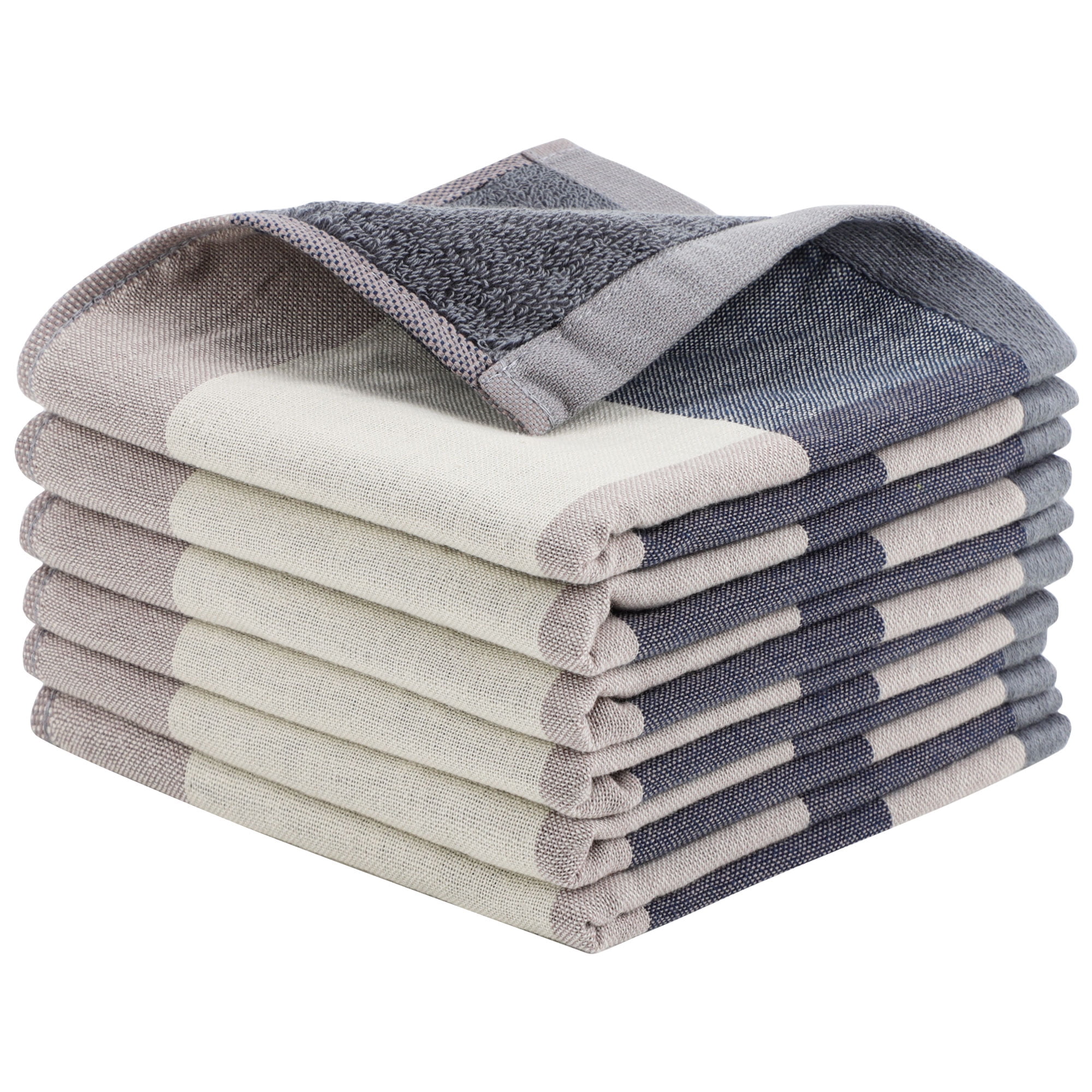Unique Bargains Cotton Thick and Absorbent Kitchen Towels 13 x 13 Inches 6 Pcs Blue Gray