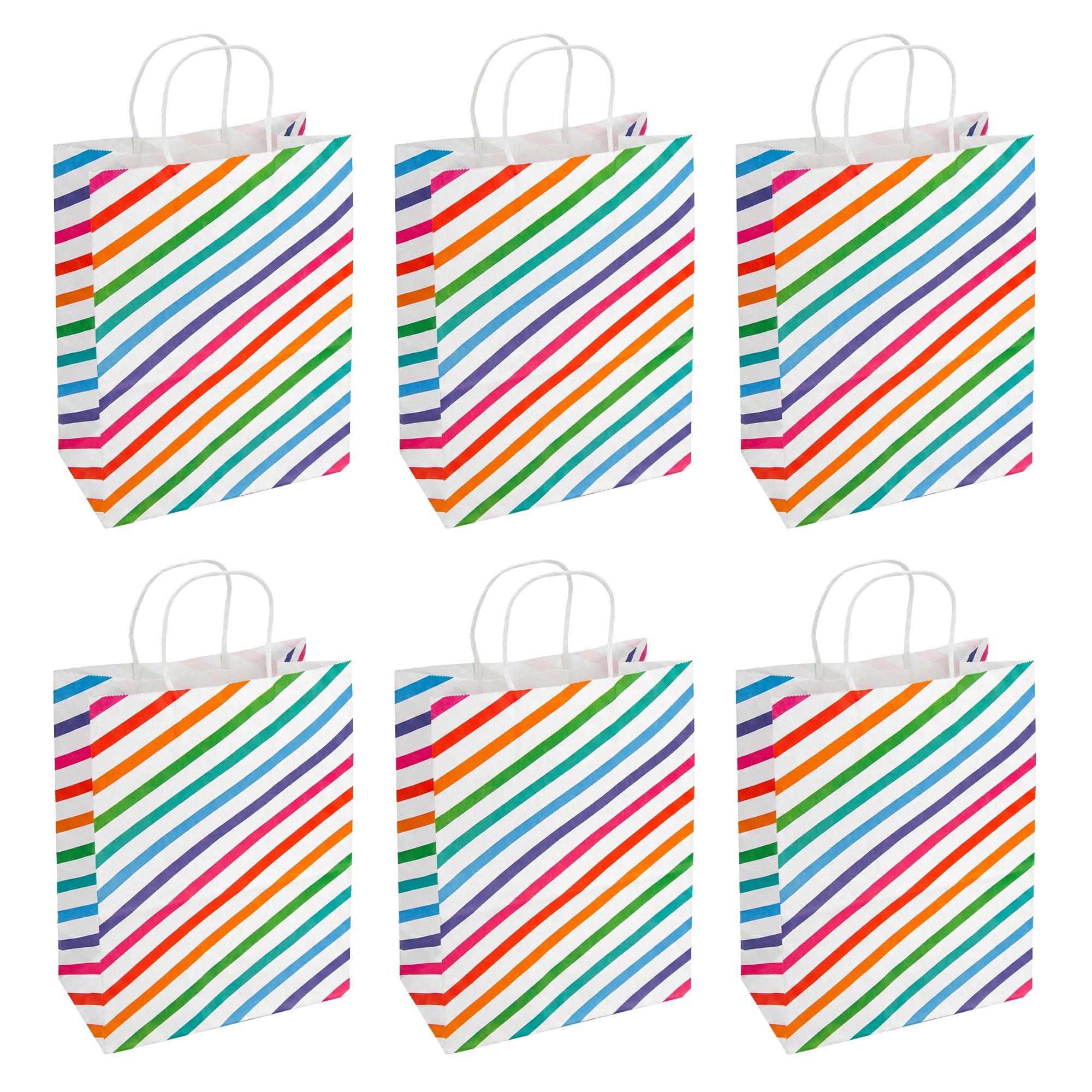Unique Bargains 6Pcs Aesthetic Gift Bags with Handles Diagonal Stripes 5.9" x 3.1" x 8.3"