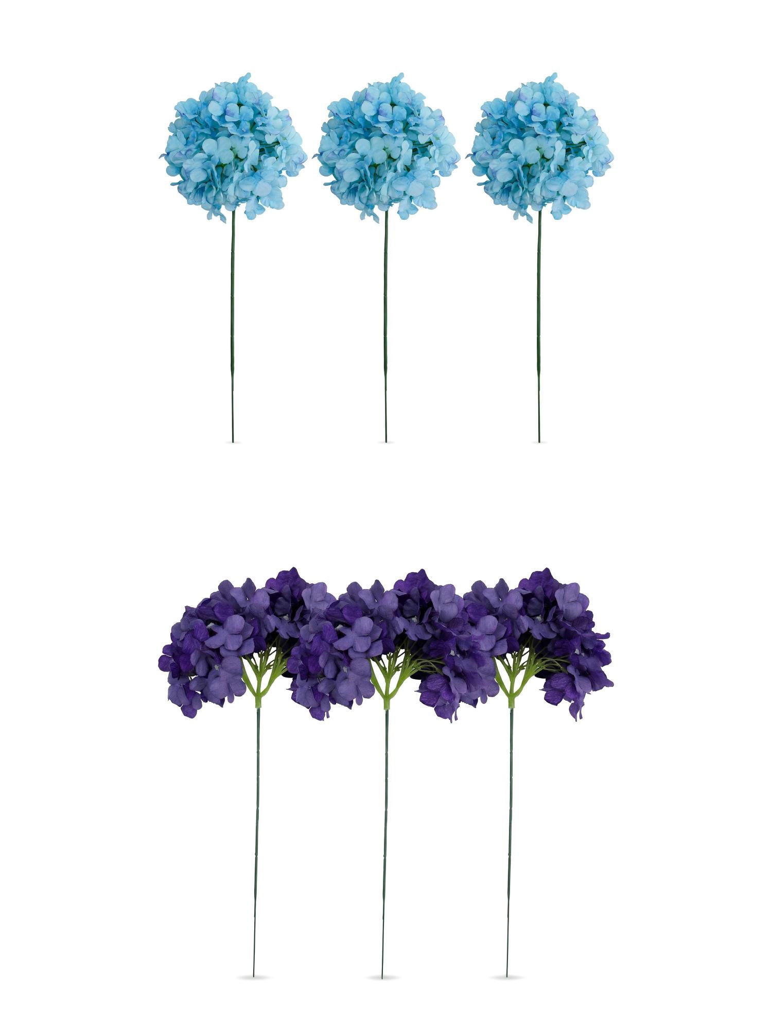Unique Bargains 6Pcs Artificial Hydrangea Flowers Bouquet Dark Purple Light Blue 17.3"