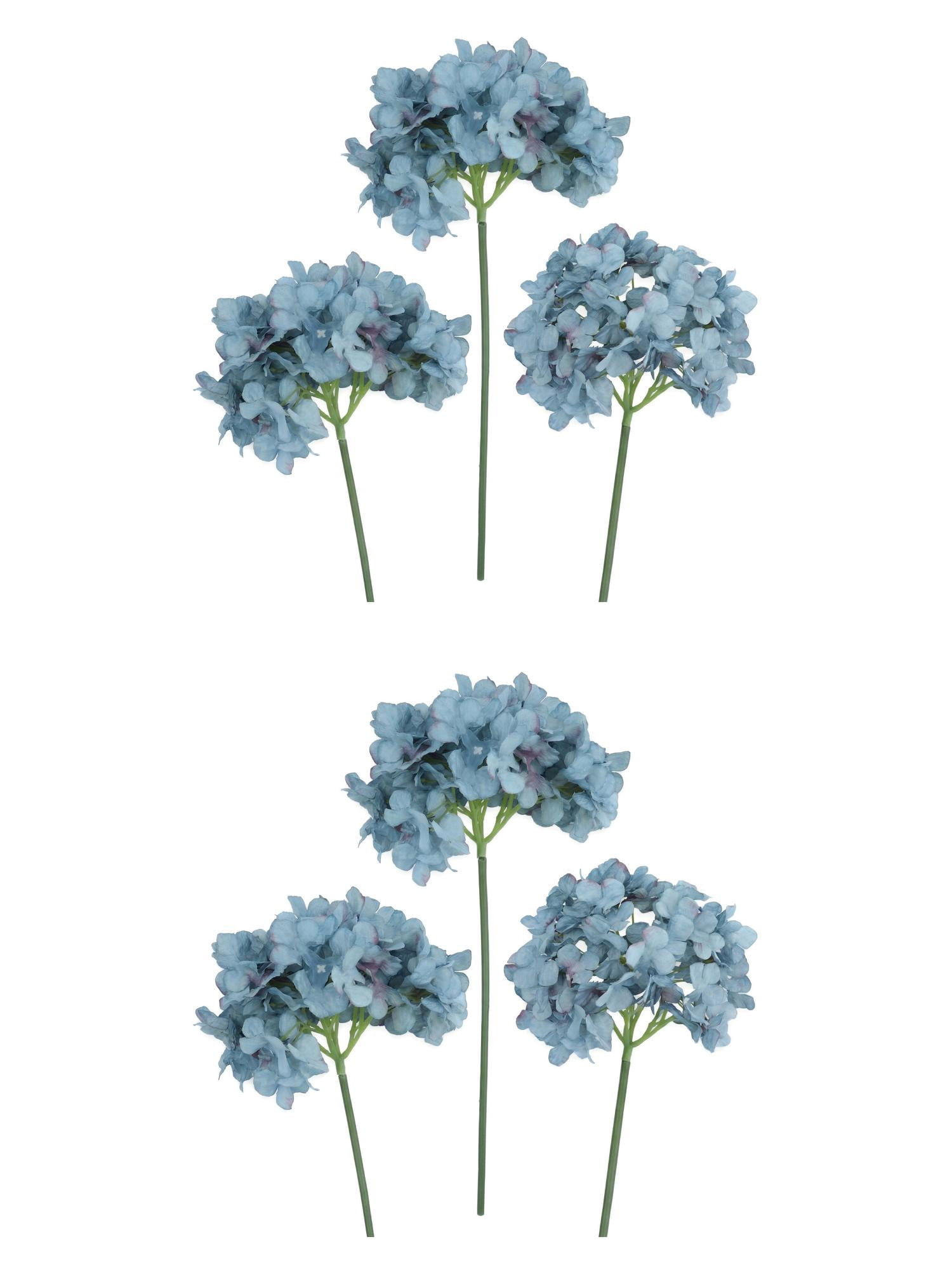 Unique Bargains 6Pcs Artificial Hydrangea Flowers Silk Bouquet Dark Blue 17.3"