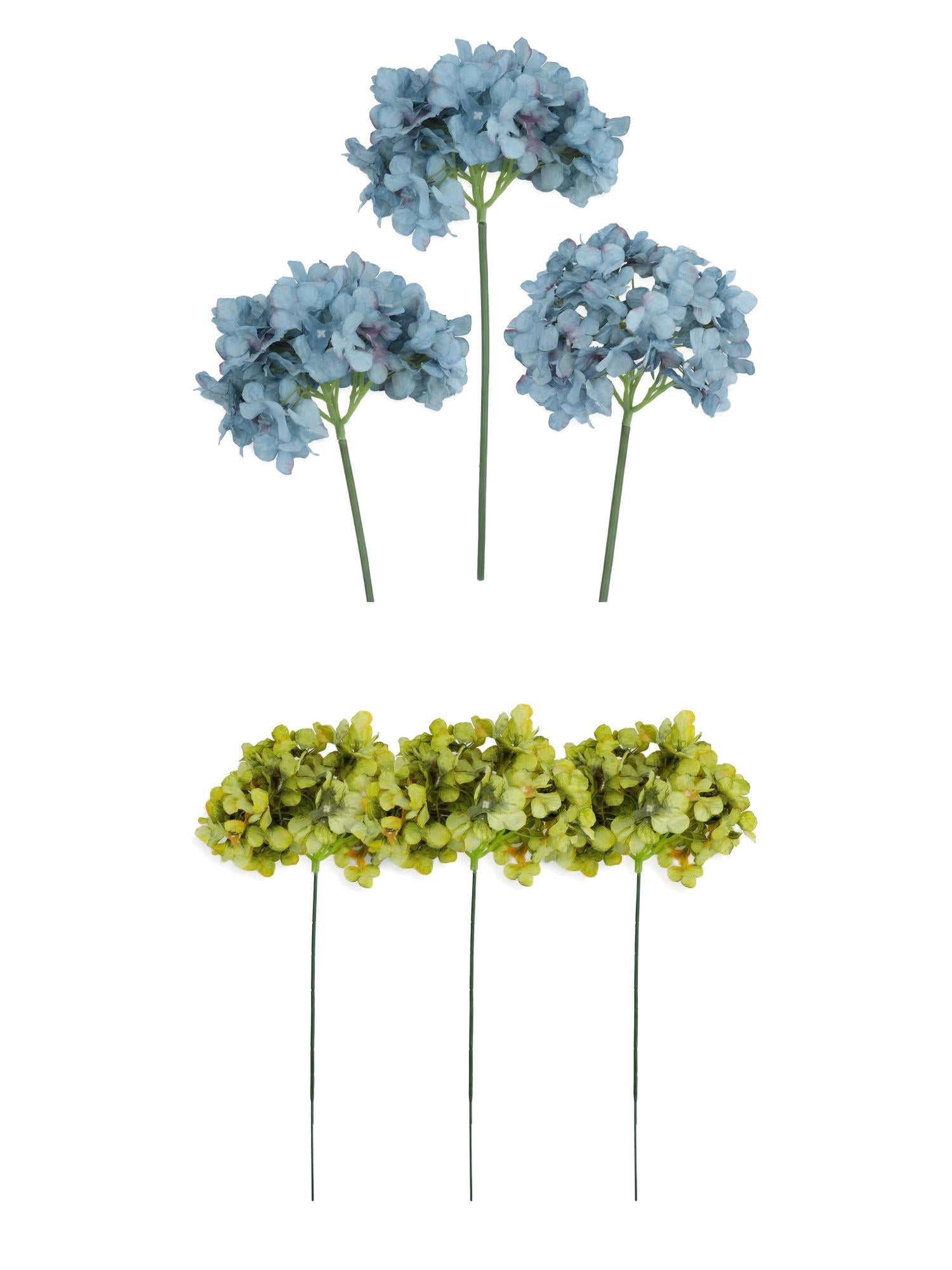Unique Bargains 6Pcs Artificial Hydrangea Flowers Silk Bouquet Dark Green Dark Blue 17.3"