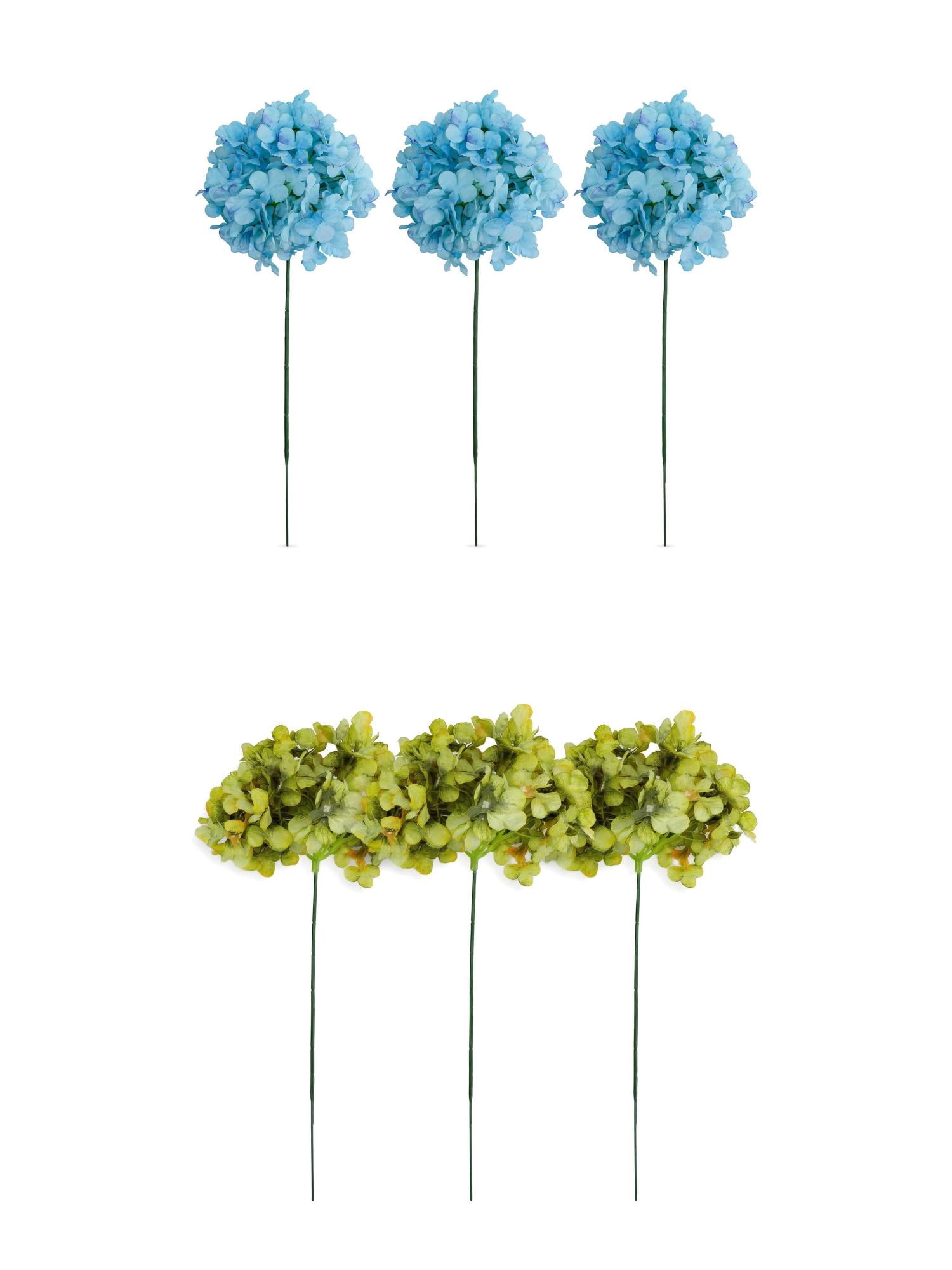 Unique Bargains 6Pcs Artificial Hydrangea Flowers Silk Bouquet Dark Green Light Blue 17.3"