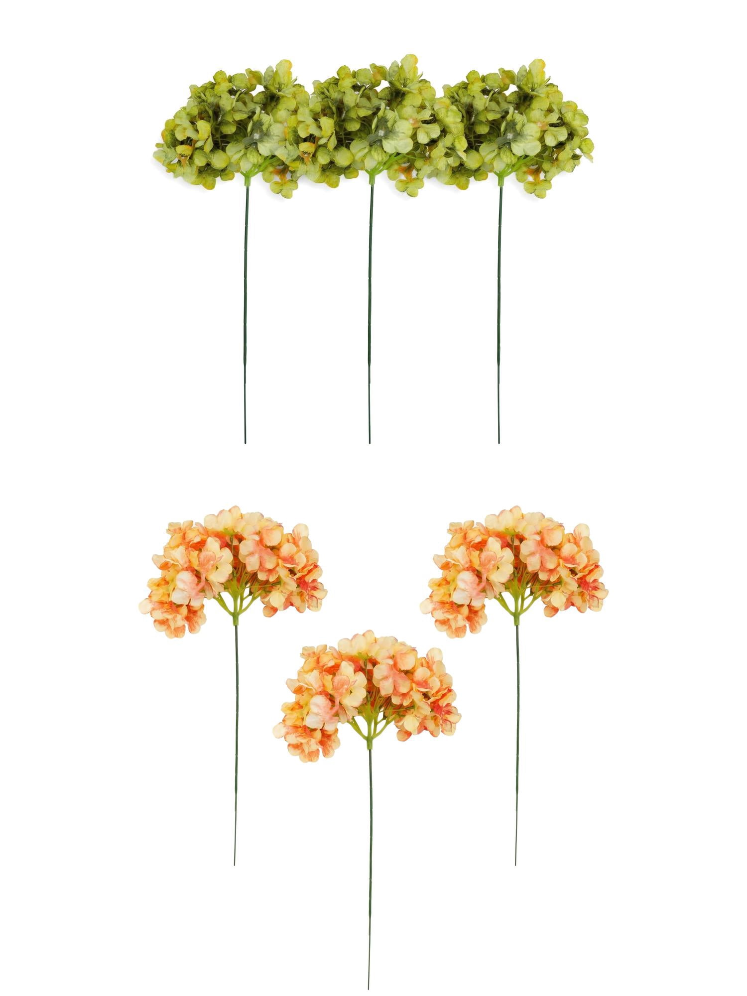 Unique Bargains 6Pcs Artificial Hydrangea Flowers Silk Bouquet Dark Green Orange 17.3"