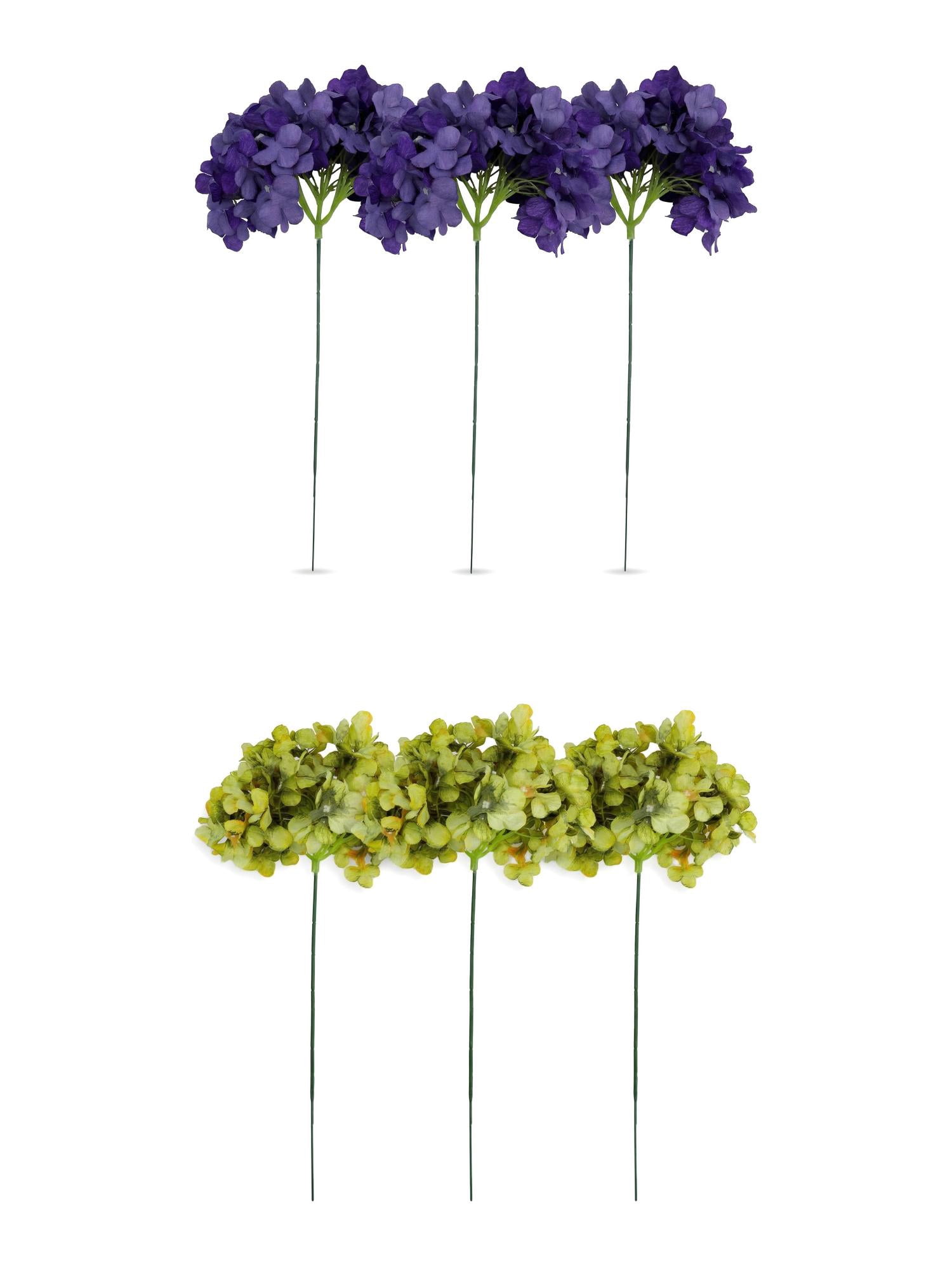 Unique Bargains 6Pcs Artificial Hydrangea Flowers Silk Bouquet Dark Green Purple 17.3"