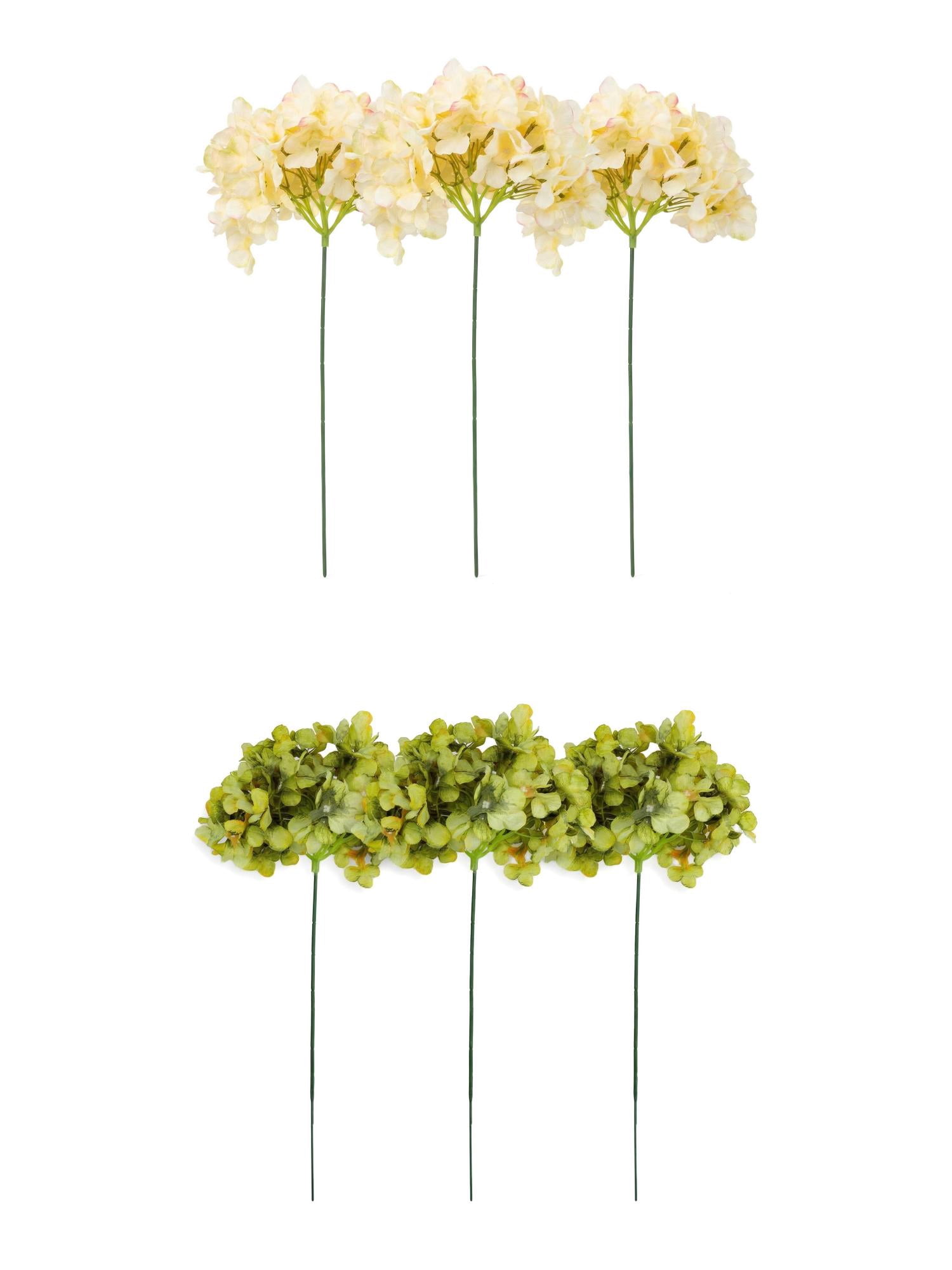 Unique Bargains 6Pcs Artificial Hydrangea Flowers Silk Bouquet Dark Green Yellow 17.3"