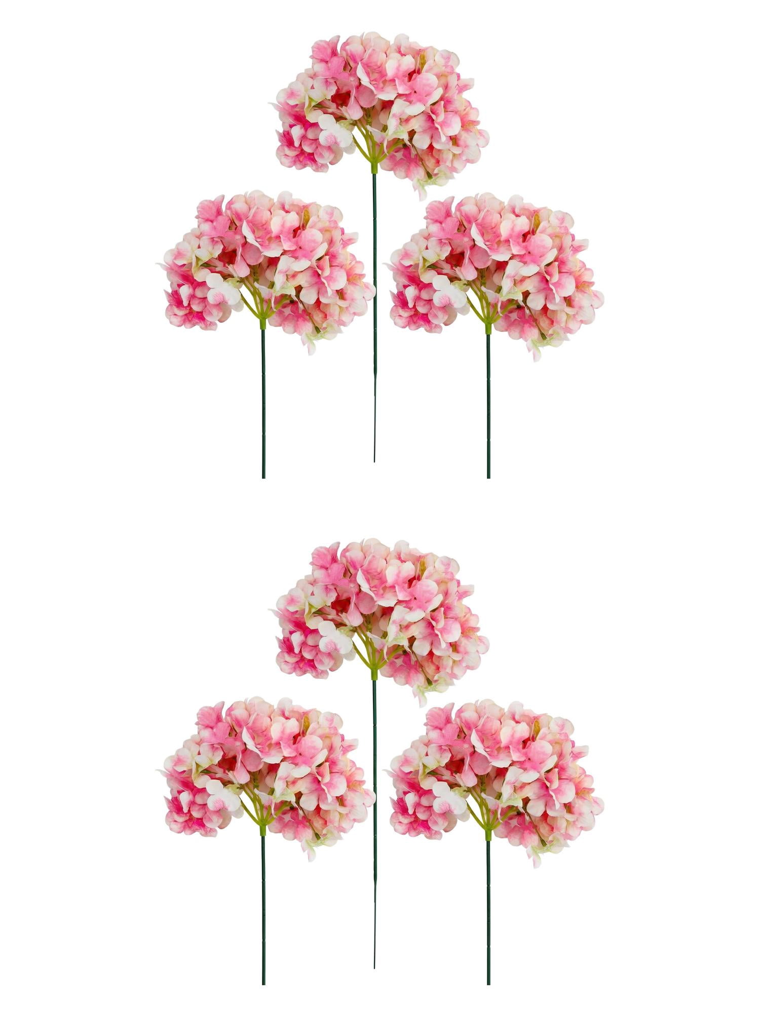 Unique Bargains 6Pcs Artificial Hydrangea Flowers Silk Bouquet Dark Pink 17.3"