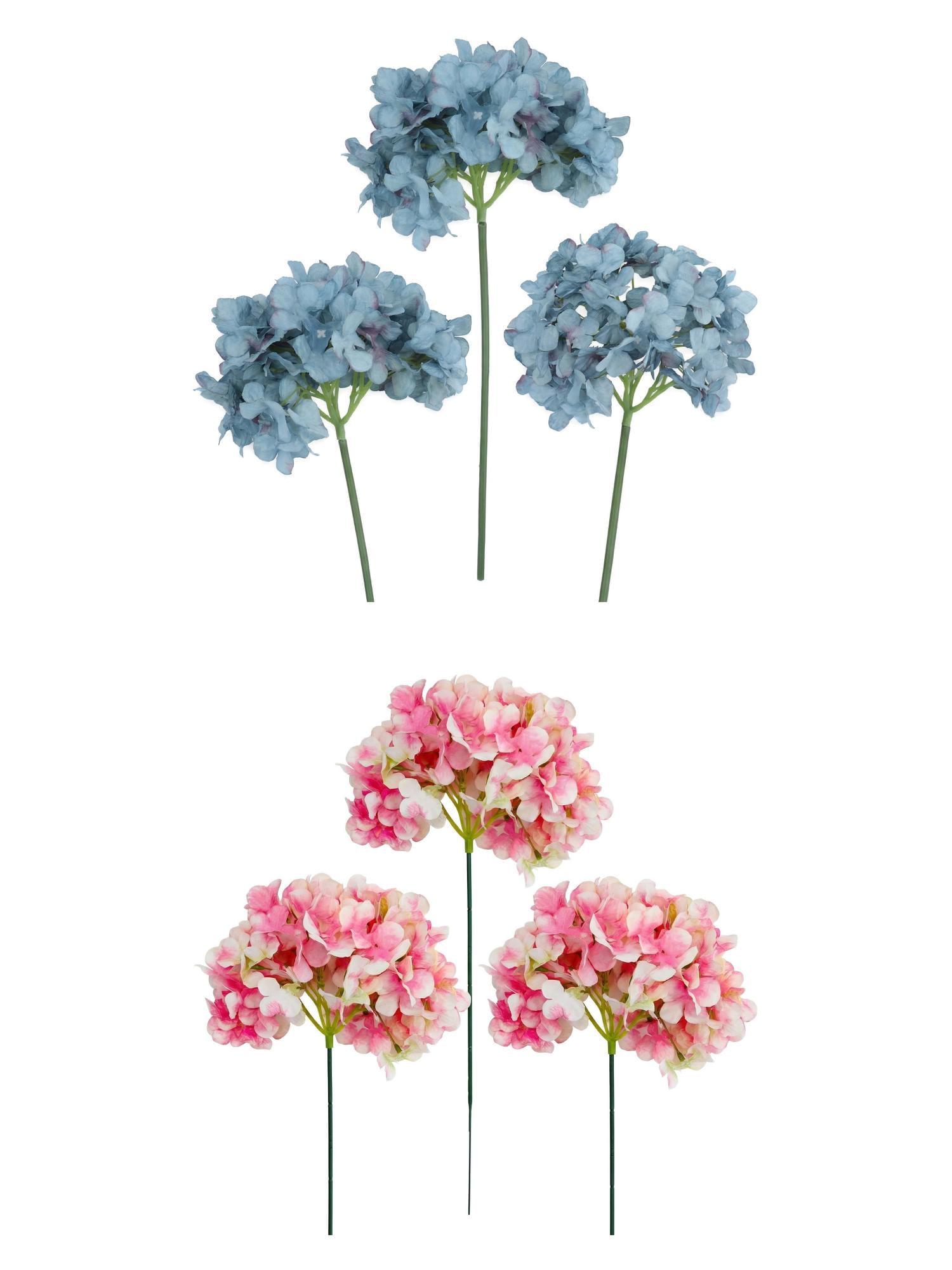 Unique Bargains 6Pcs Artificial Hydrangea Flowers Silk Bouquet Dark Pink Dark Blue 17.3"