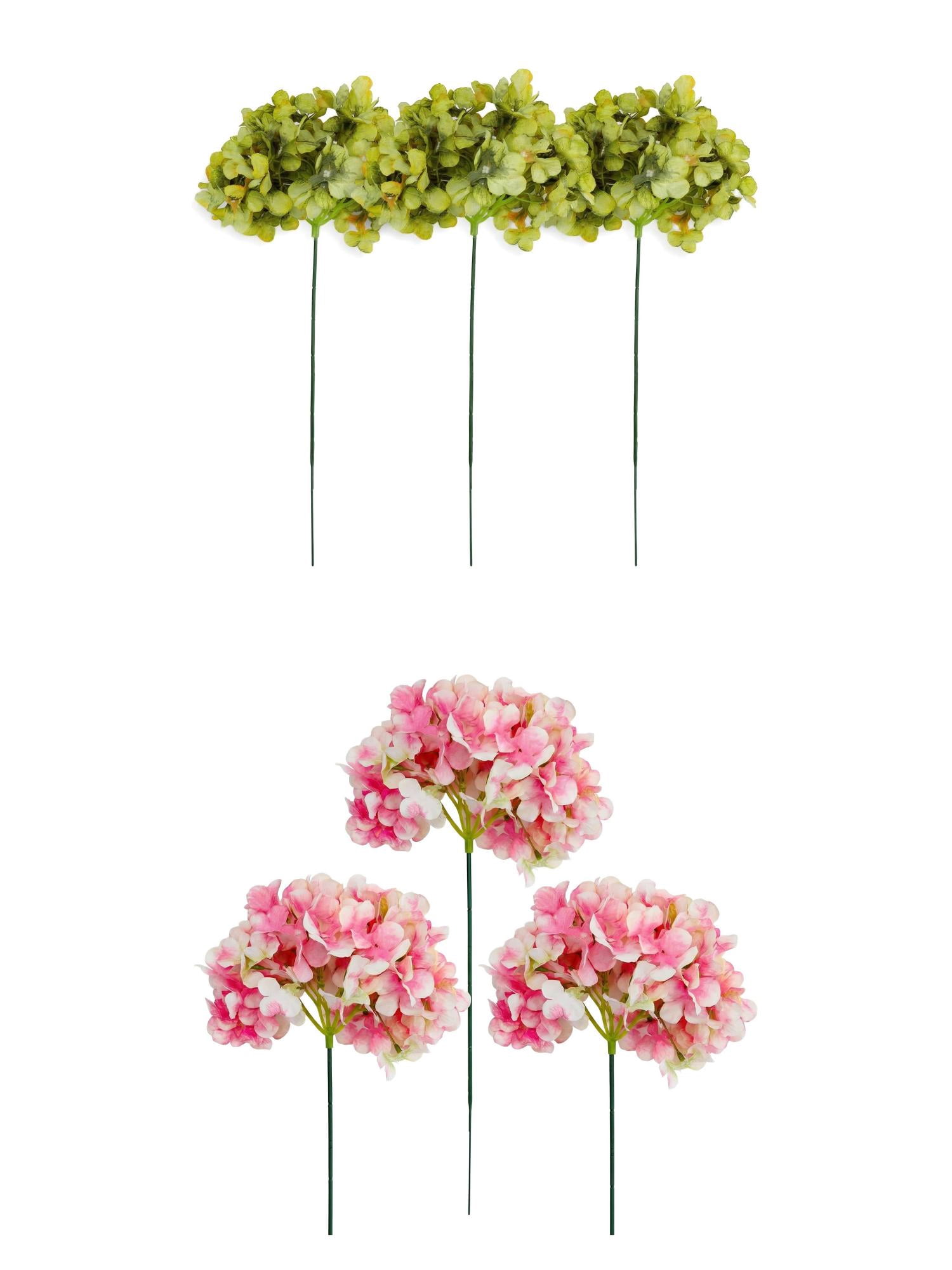 Unique Bargains 6Pcs Artificial Hydrangea Flowers Silk Bouquet Dark Pink Dark Green 17.3"