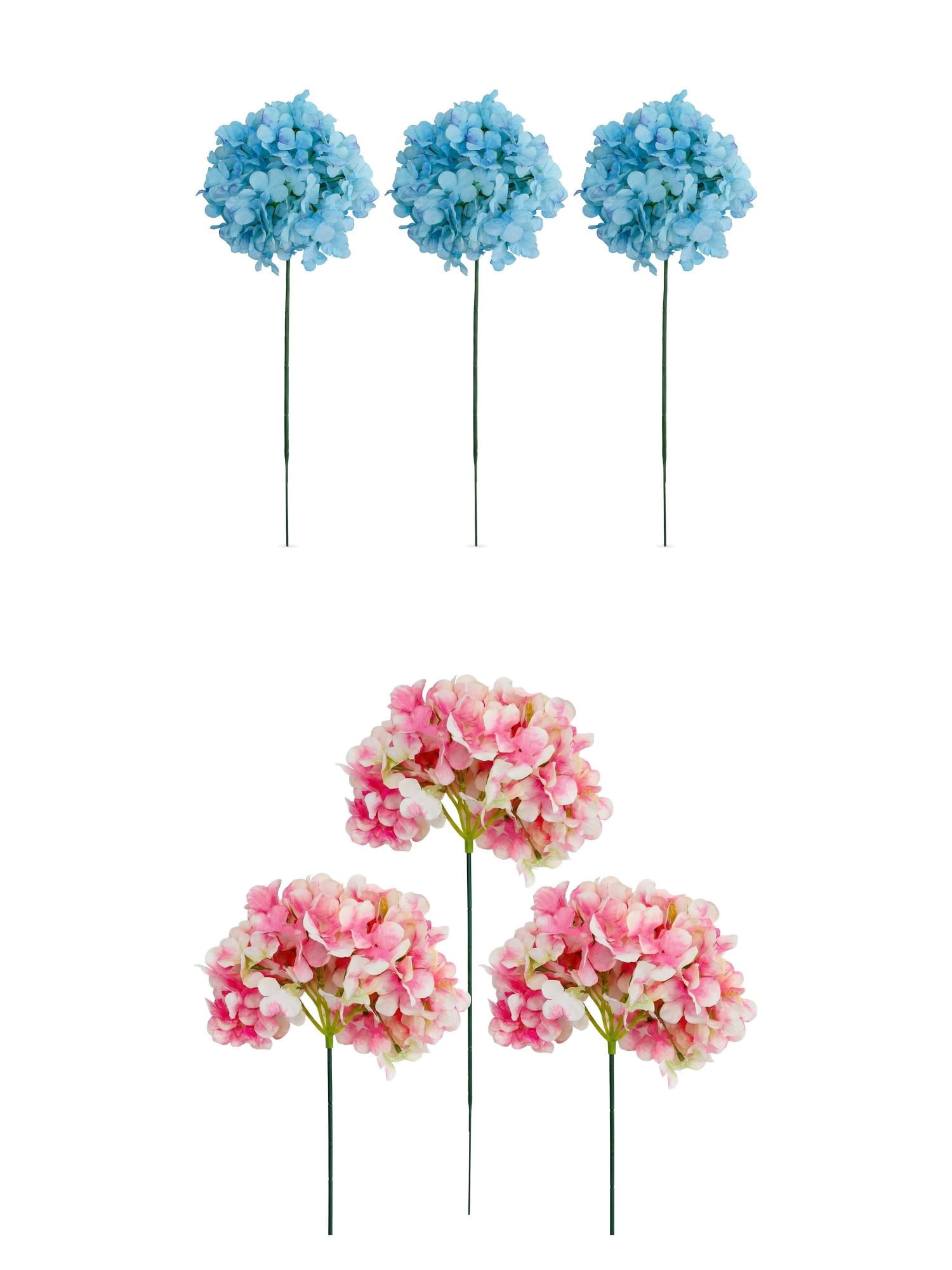 Unique Bargains 6Pcs Artificial Hydrangea Flowers Silk Bouquet Dark Pink Light Blue 17.3"