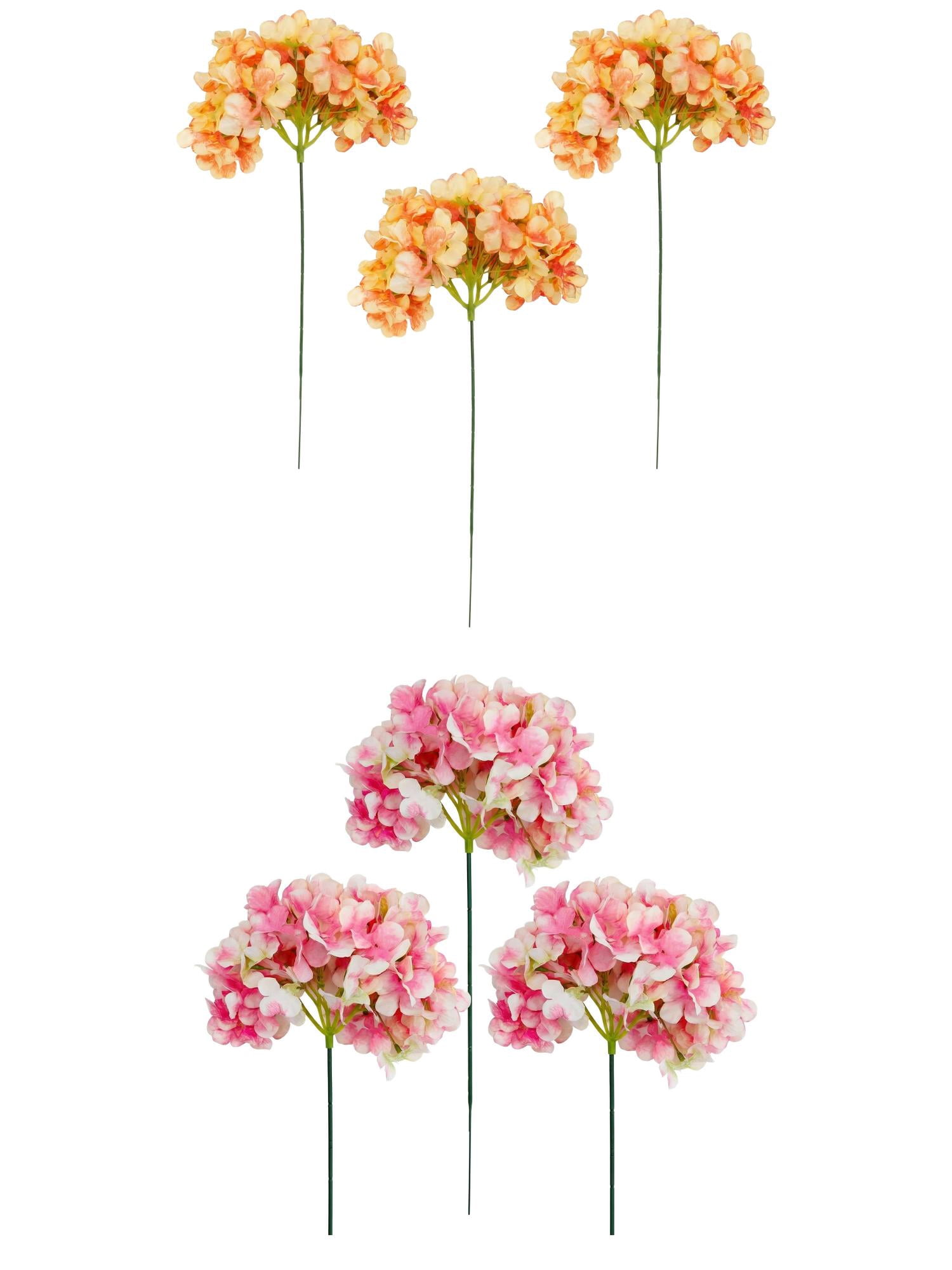 Unique Bargains 6Pcs Artificial Hydrangea Flowers Silk Bouquet Dark Pink Orange 17.3"