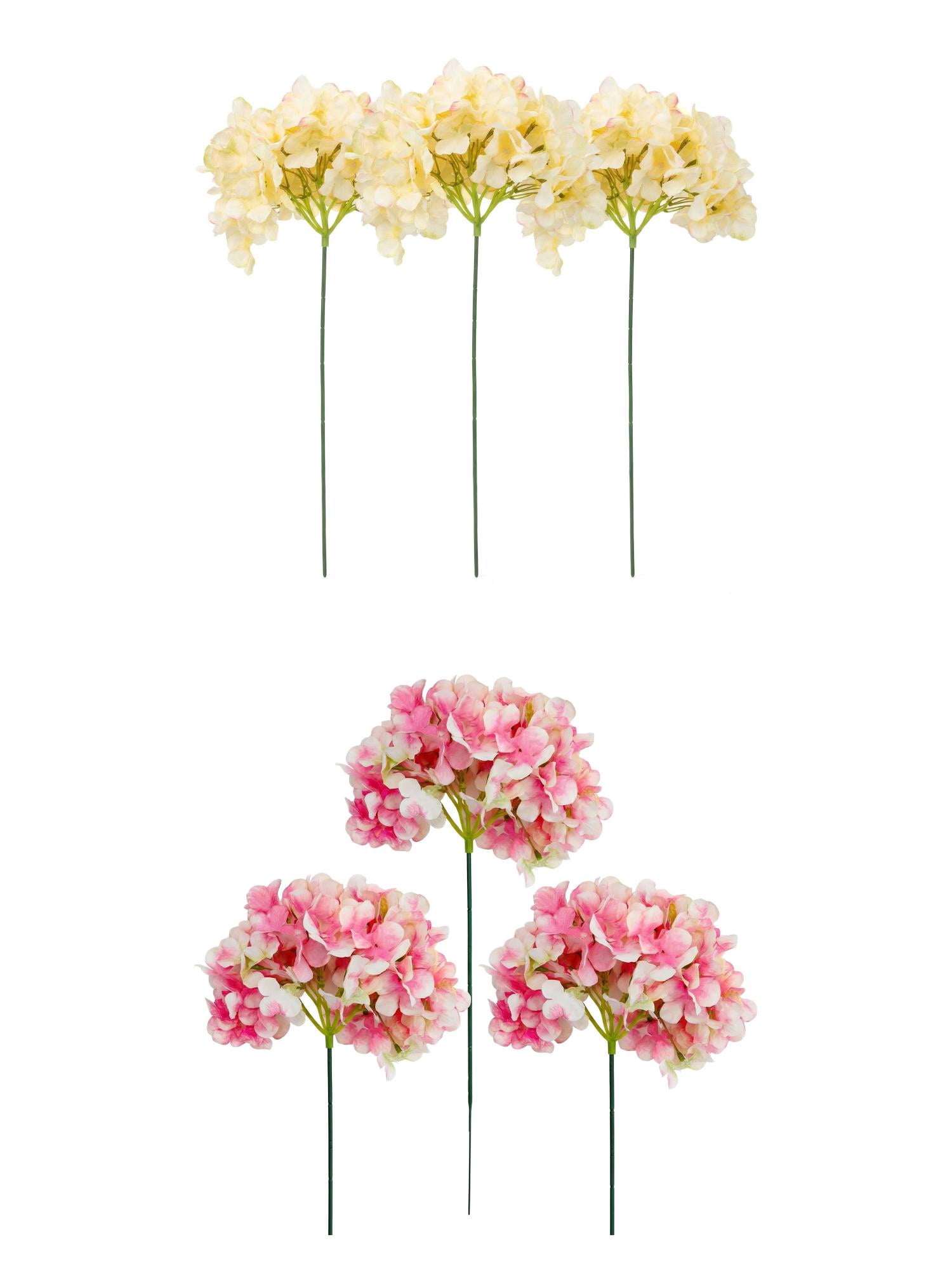 Unique Bargains 6Pcs Artificial Hydrangea Flowers Silk Bouquet Dark Pink Yellow 17.3"