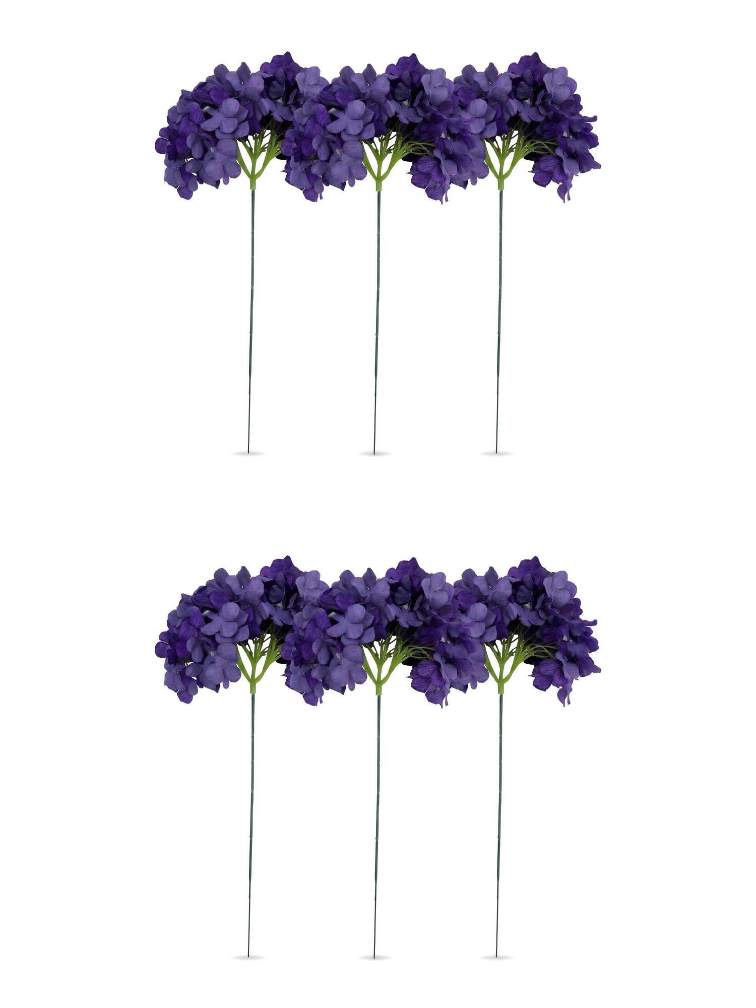 Unique Bargains 6Pcs Artificial Hydrangea Flowers Silk Bouquet Dark Purple 17.3"