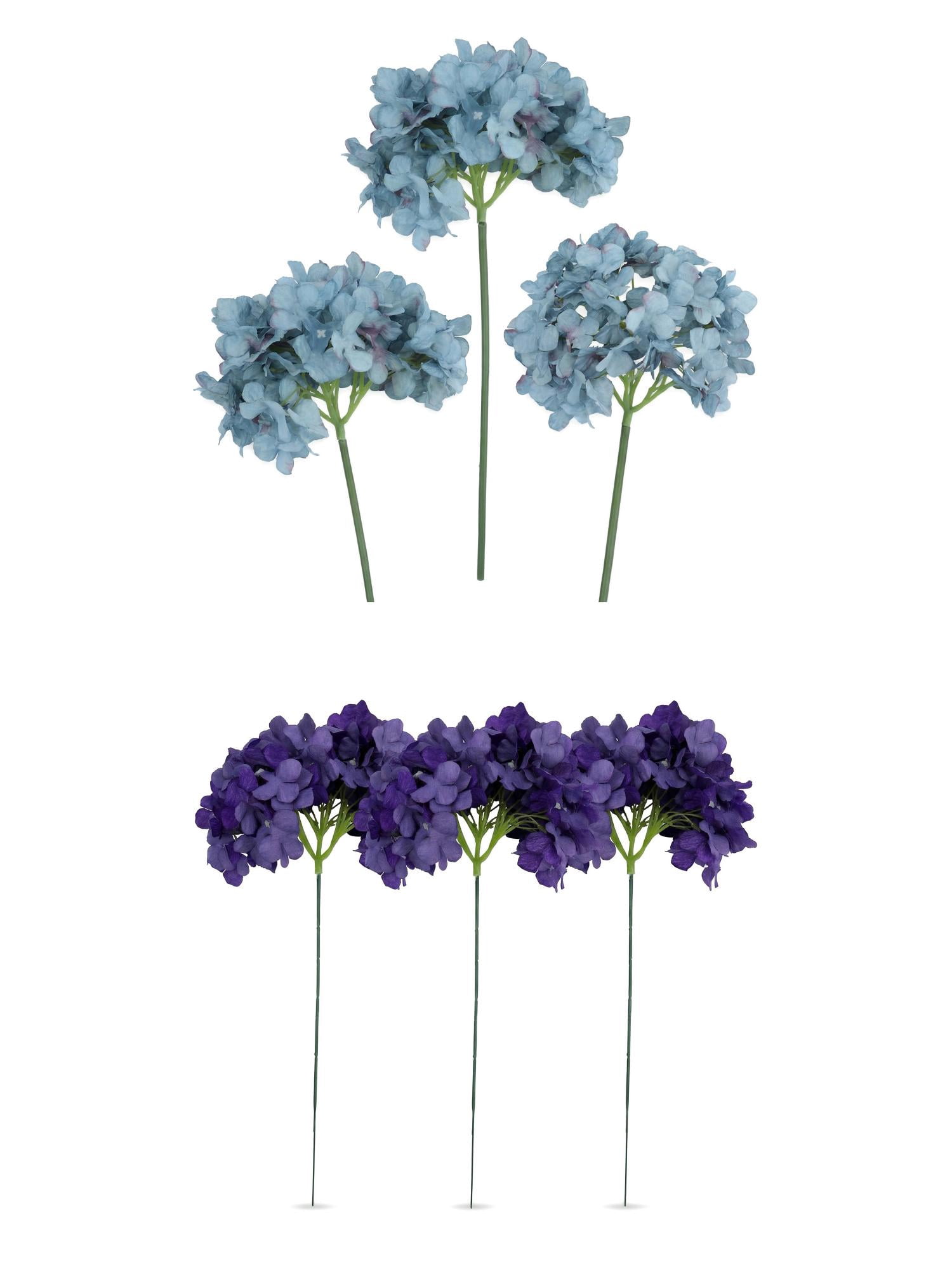 Unique Bargains 6Pcs Artificial Hydrangea Flowers Silk Bouquet Dark Purple Dark Blue 17.3"