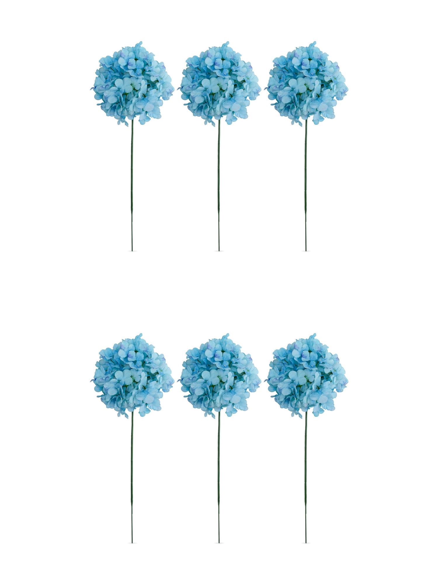 Unique Bargains 6Pcs Artificial Hydrangea Flowers Silk Bouquet Light Blue 17.3"