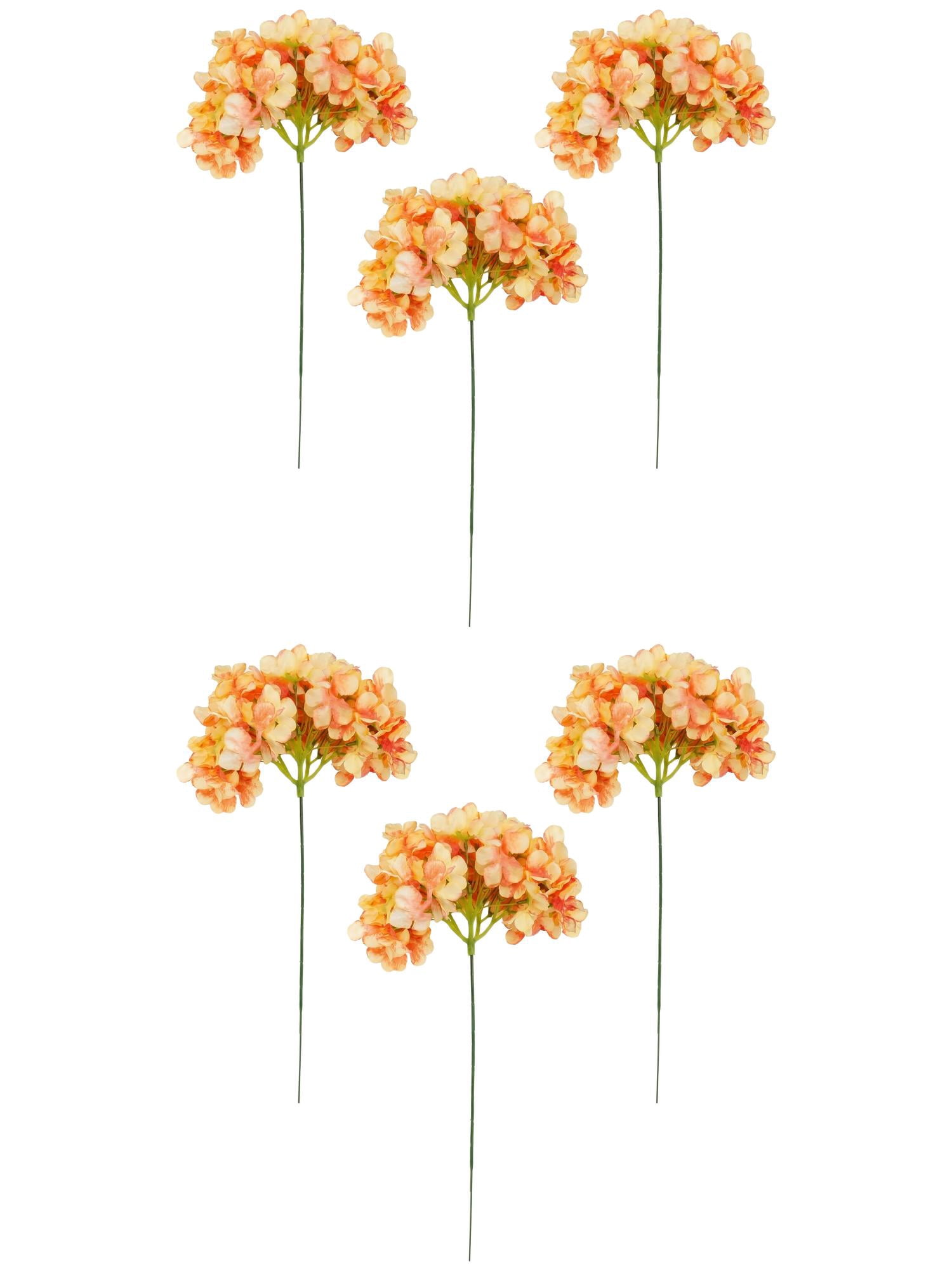 Unique Bargains 6Pcs Artificial Hydrangea Flowers Silk Bouquet Orange 17.3"